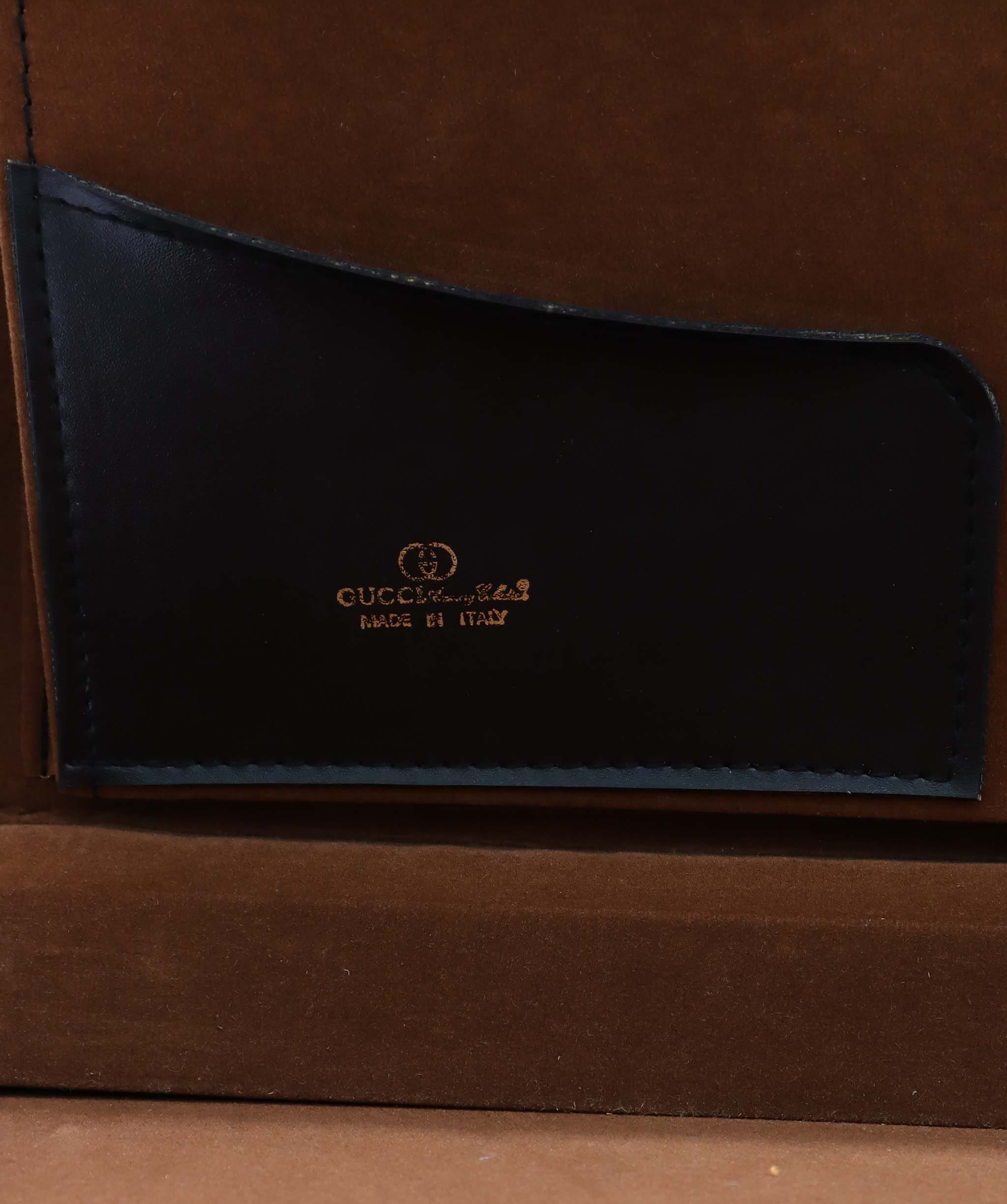 Luxury Promise GUCCI Web Sherry Line Attache Case Hand Bag Leather Black Gold Auth 150578