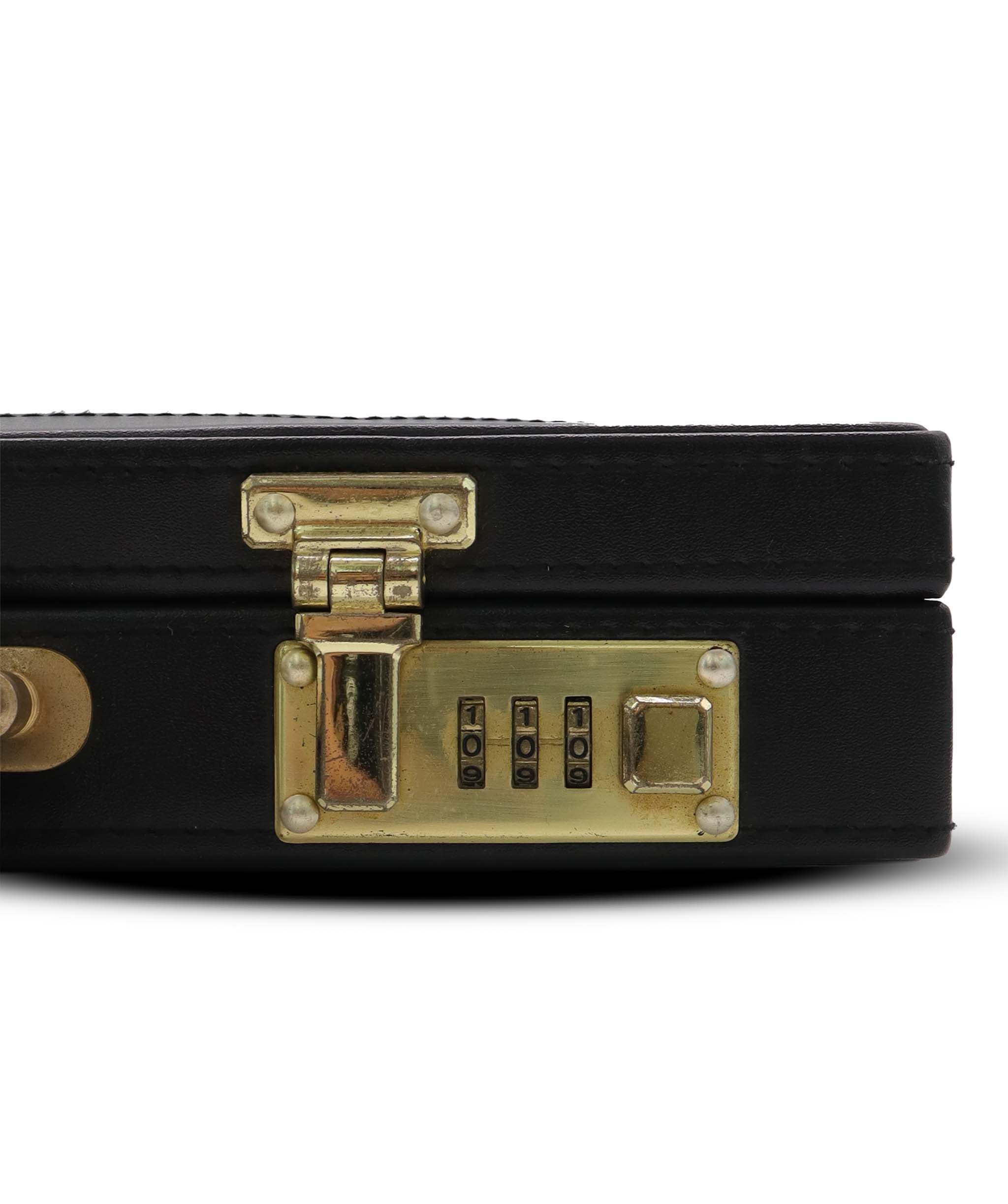 Luxury Promise GUCCI Web Sherry Line Attache Case Hand Bag Leather Black Gold Auth 150578