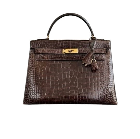 Luxury Promise Hermes Kelly 32 Cocoan Shiny Porosus GHW SYCYB1066