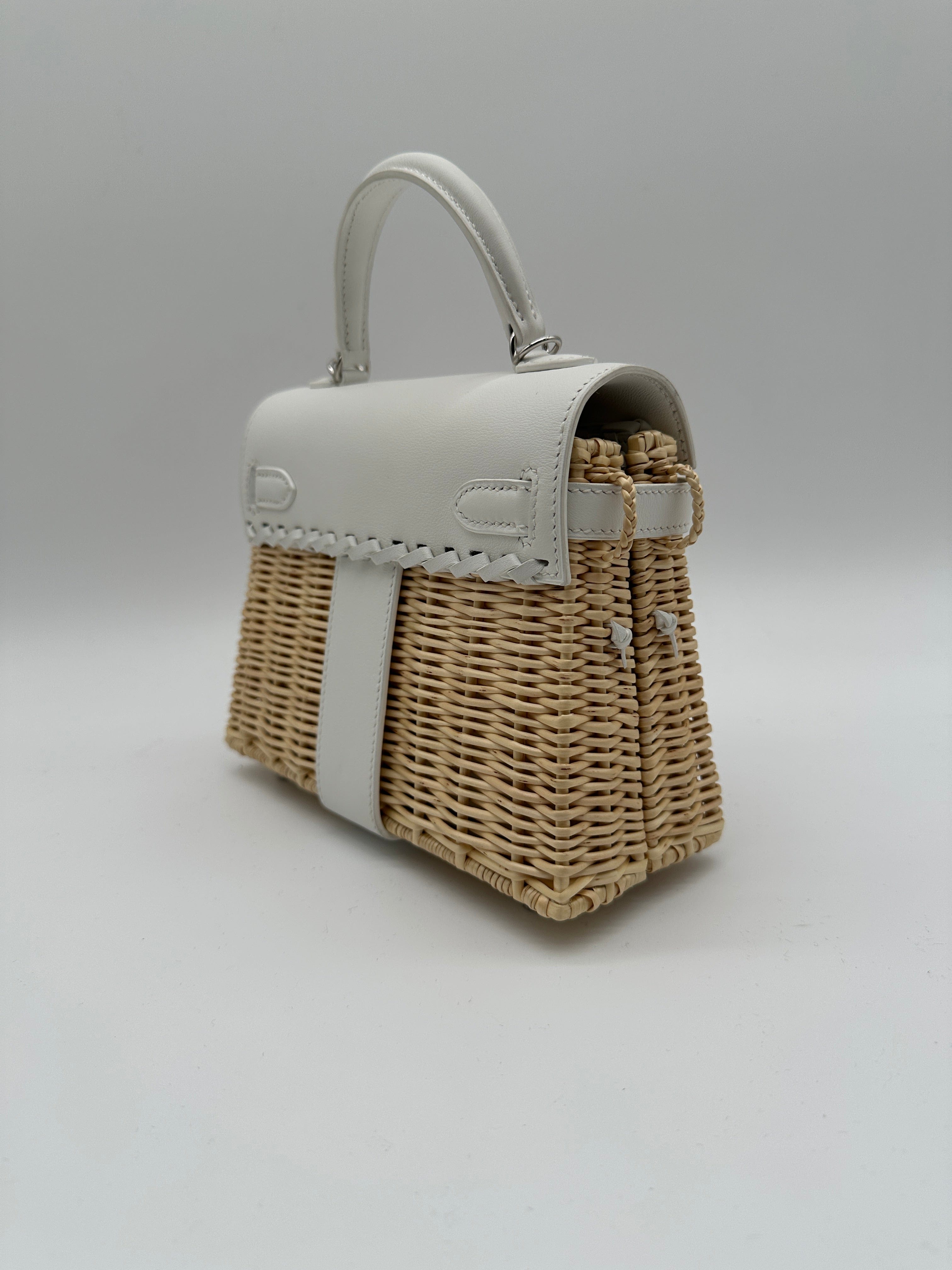 LUXURY PROMISE Hermès Mini Kelly Picnic Blanc Swift & Osier Palladium Hardware