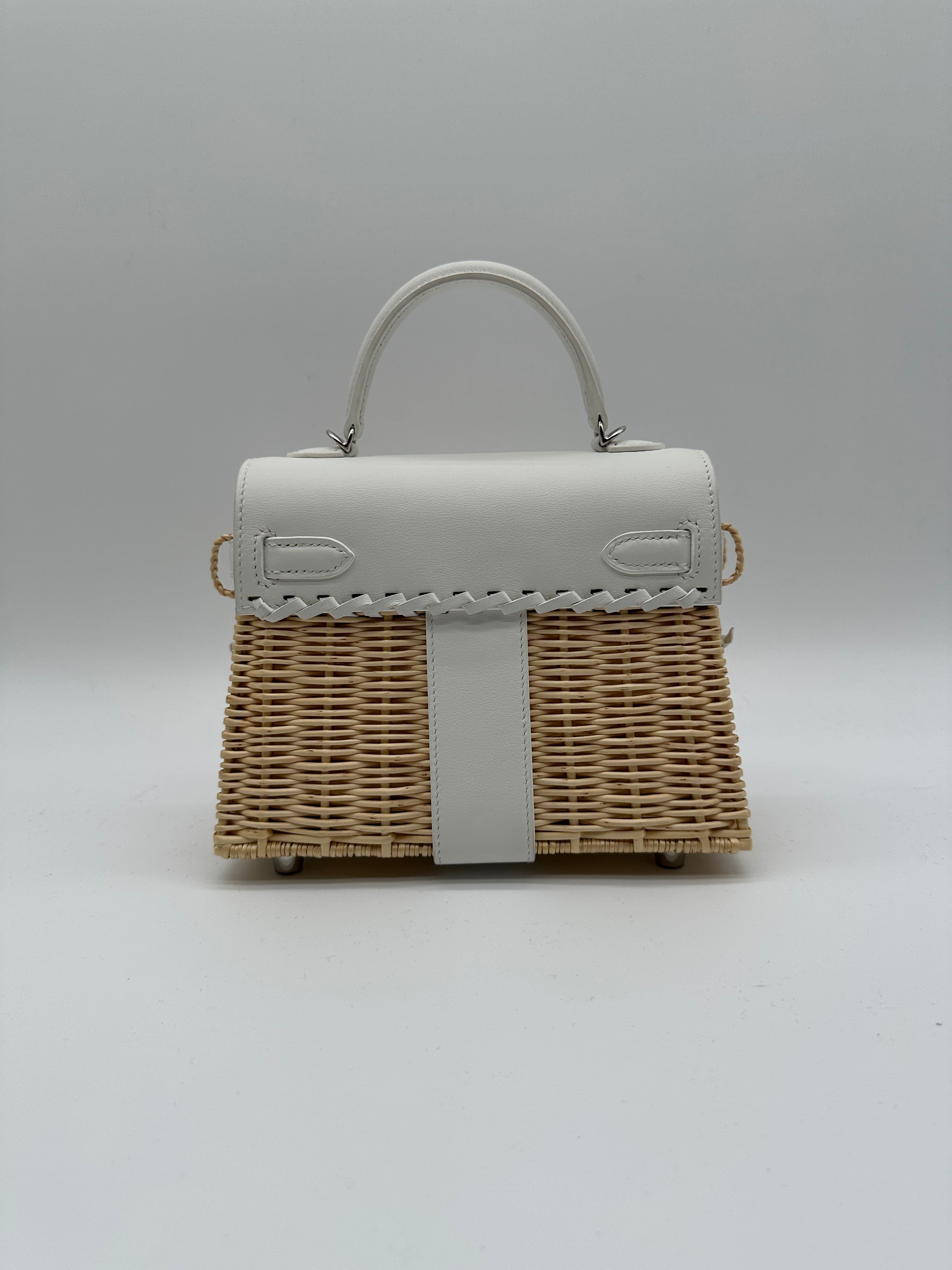 LUXURY PROMISE Hermès Mini Kelly Picnic Blanc Swift & Osier Palladium Hardware