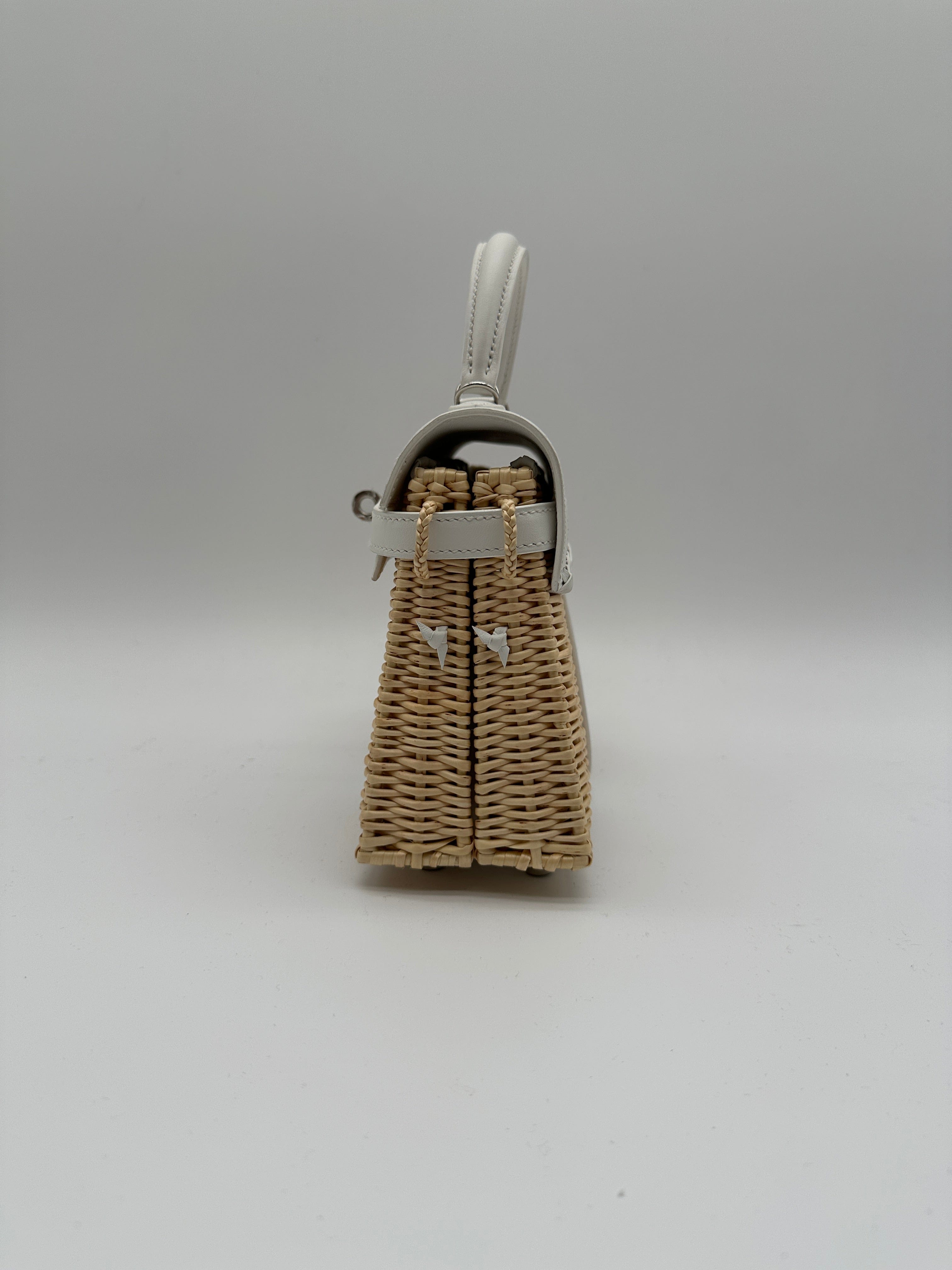 LUXURY PROMISE Hermès Mini Kelly Picnic Blanc Swift & Osier Palladium Hardware