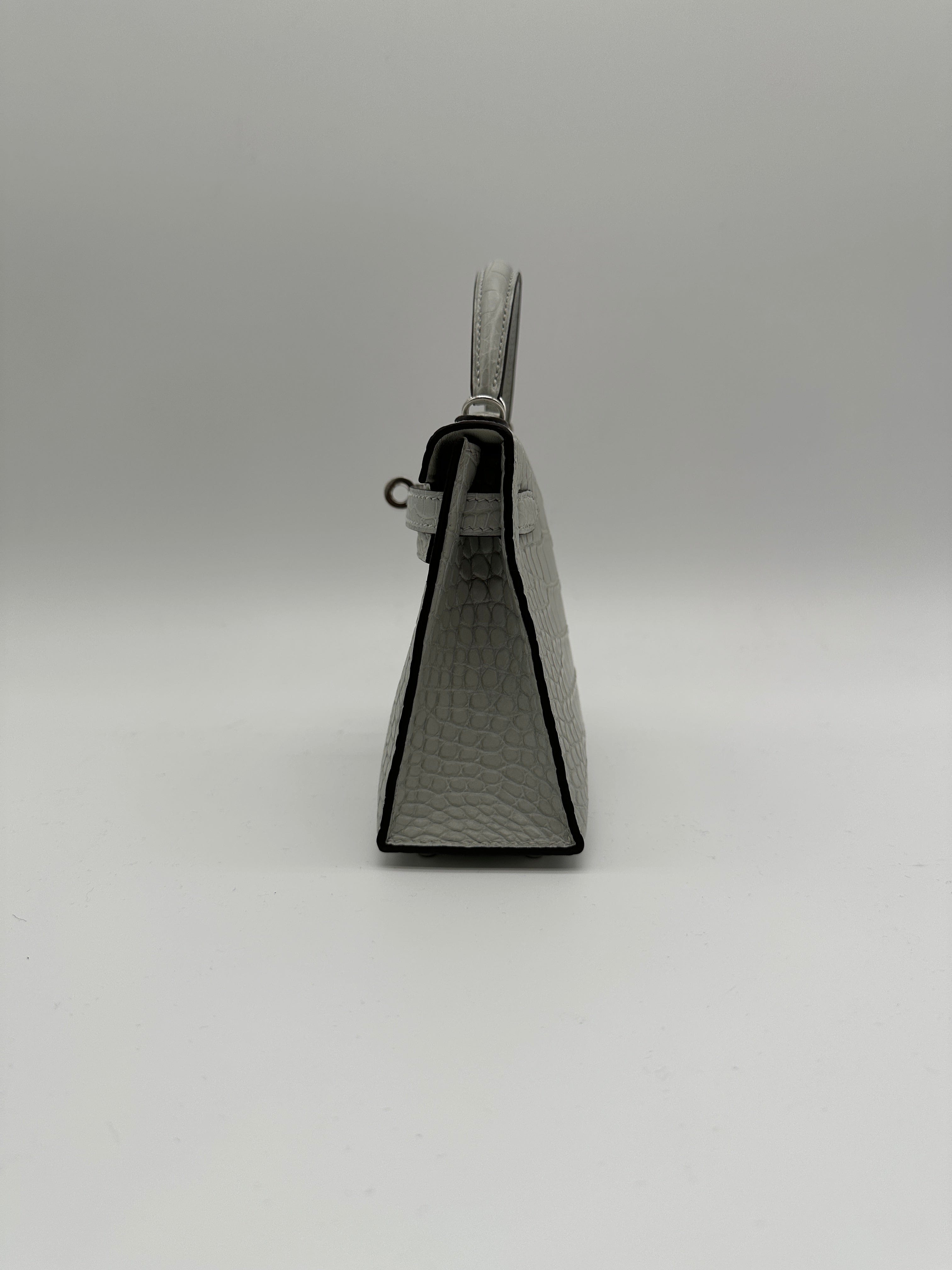 Luxury Promise Mini Kelly Gris Neve Matte Alligator Palladium Hardware