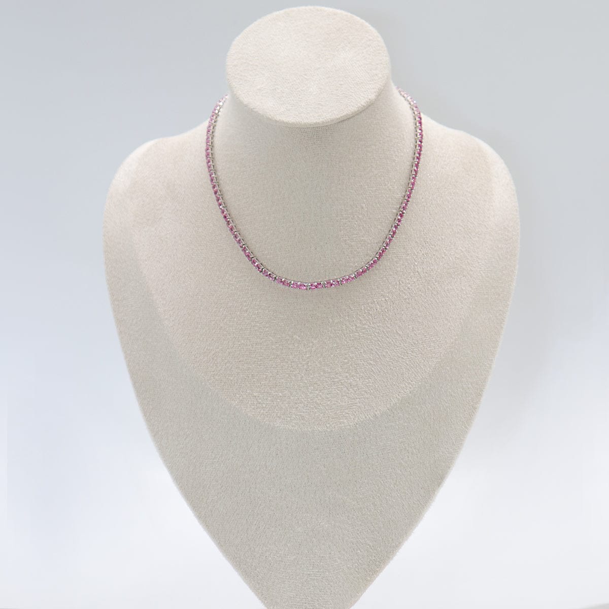 Luxury Promise BARBIE PINK SPINEL TENNIS NECKLACE WG 13.5CT AVCHK362