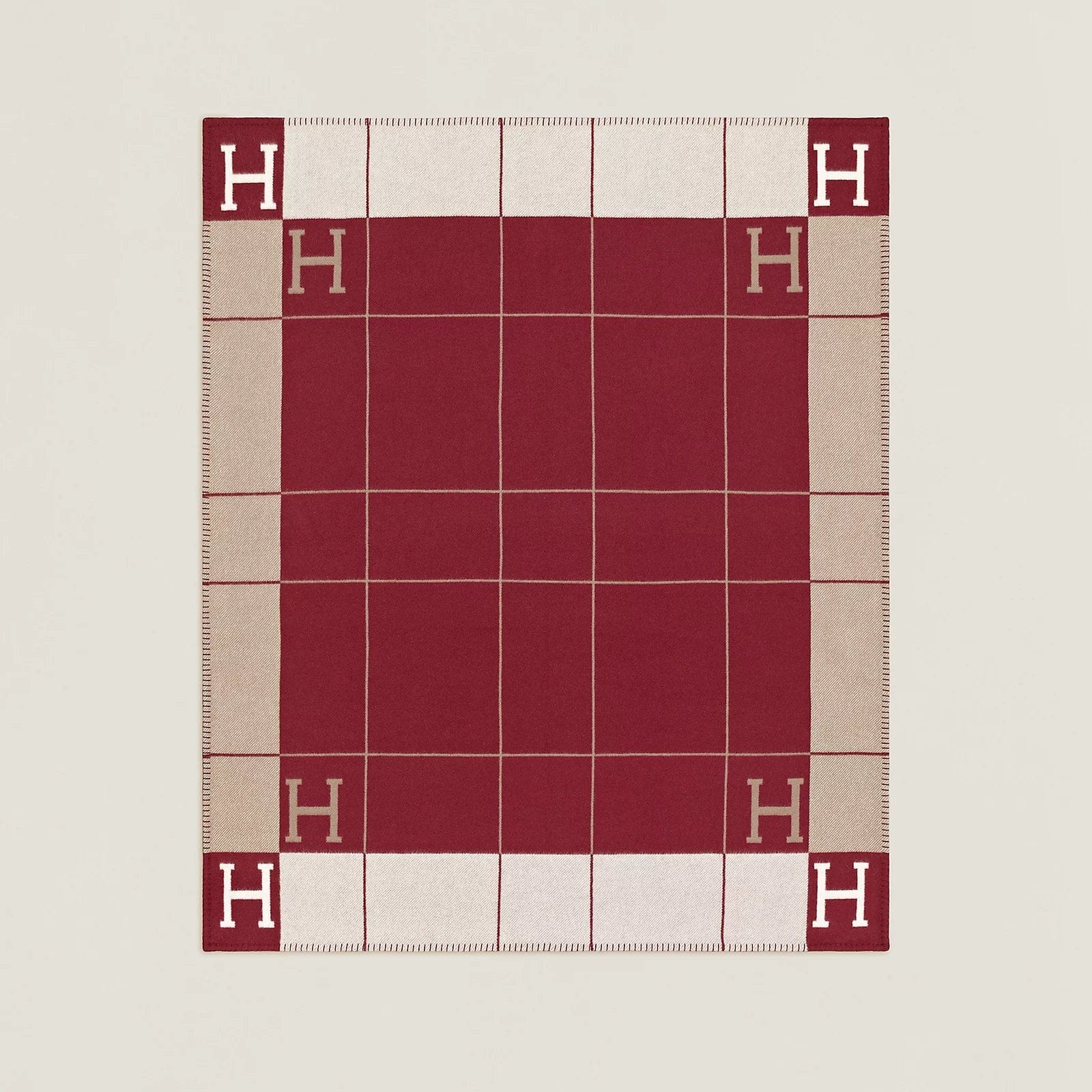 LUXURY PROMISE *HK LOCATED* HERMÈS AVALON III THROW BLANKET Rouge H & Ecru