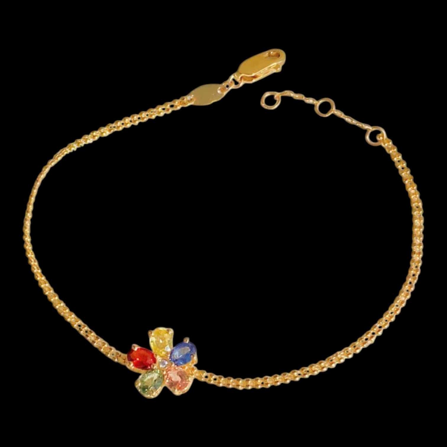 Luxury Promise 1.05ct Multi Sapphire & Diamond Flower Bracelet set in 18K Yellow Gold