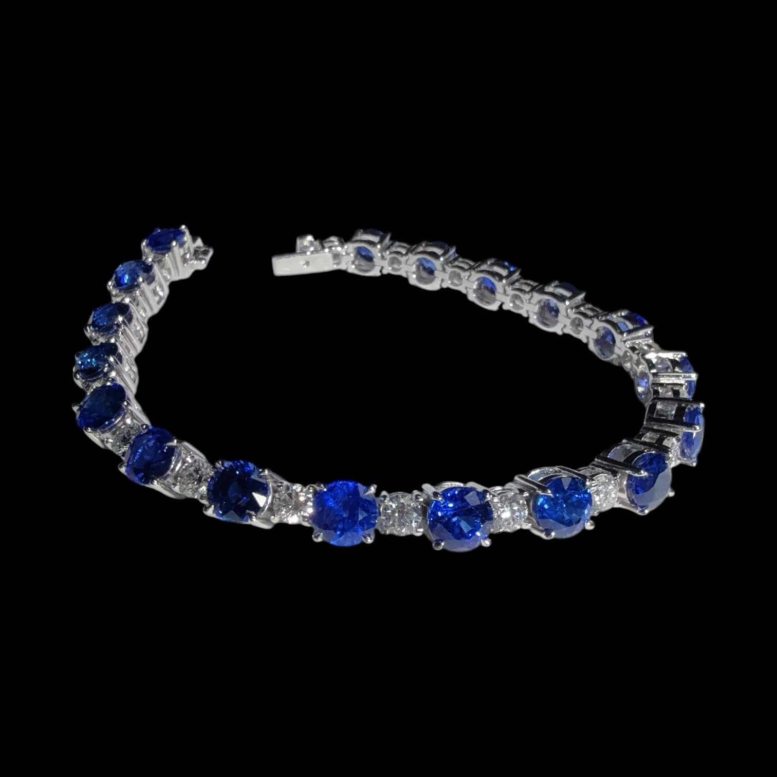 Luxury Promise 12.75ct Sri Lanka "Royal Blue Sapphire" & 2.39ct Natural Diamond Bracelet set in 18K White Gold