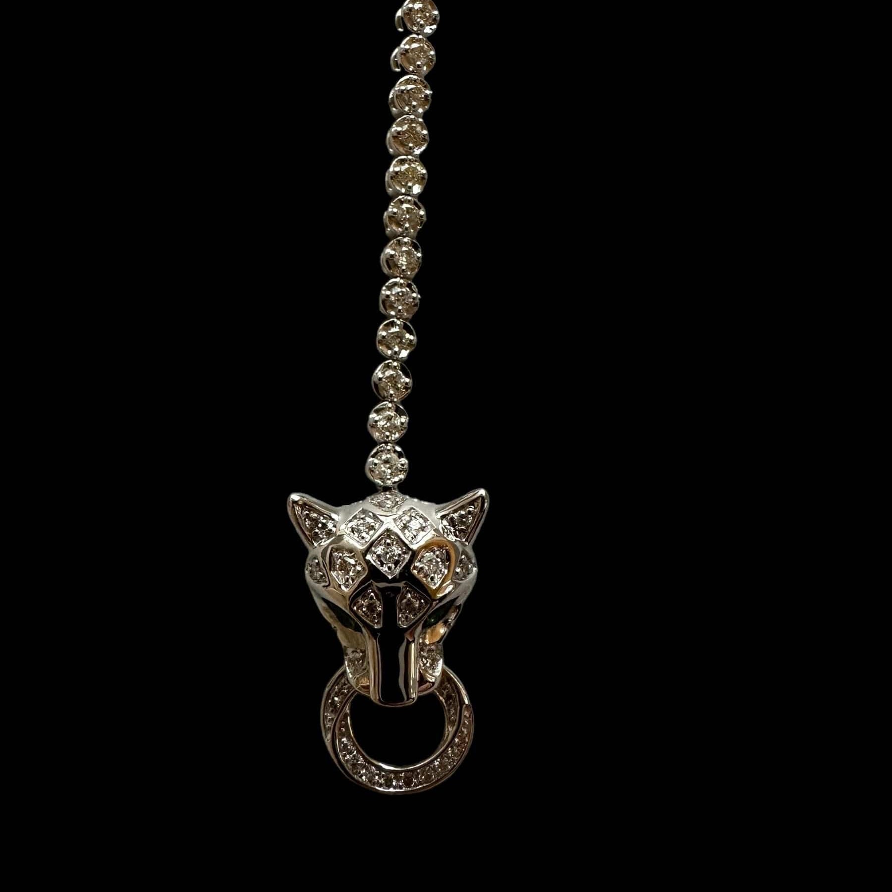 Luxury Promise Natural Diamonds and 18K White Gold Bracelet with Panther Head - Sizes 18cm - 19cm
