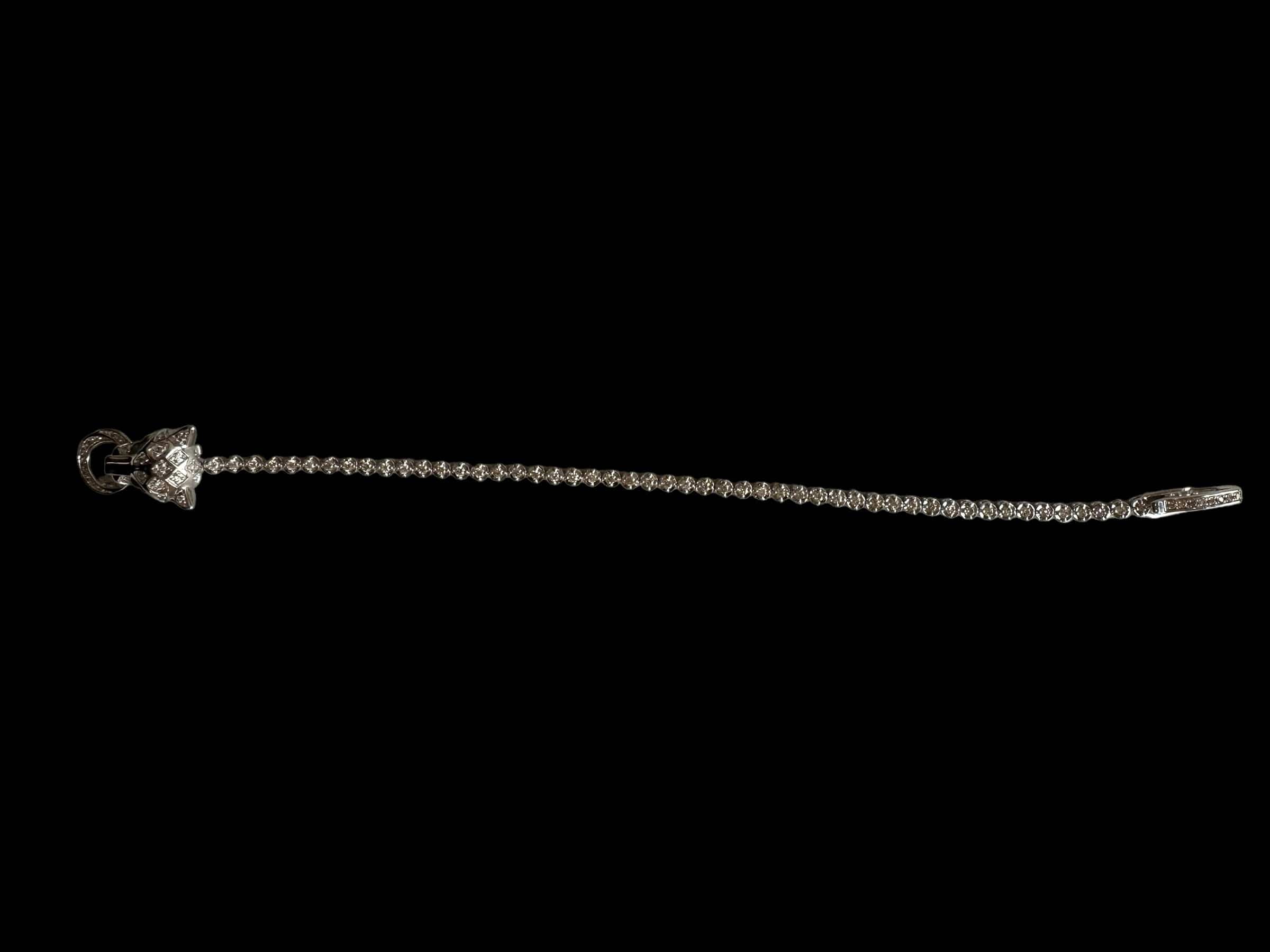 Luxury Promise Natural Diamonds and 18K White Gold Bracelet with Panther Head - Sizes 18cm - 19cm