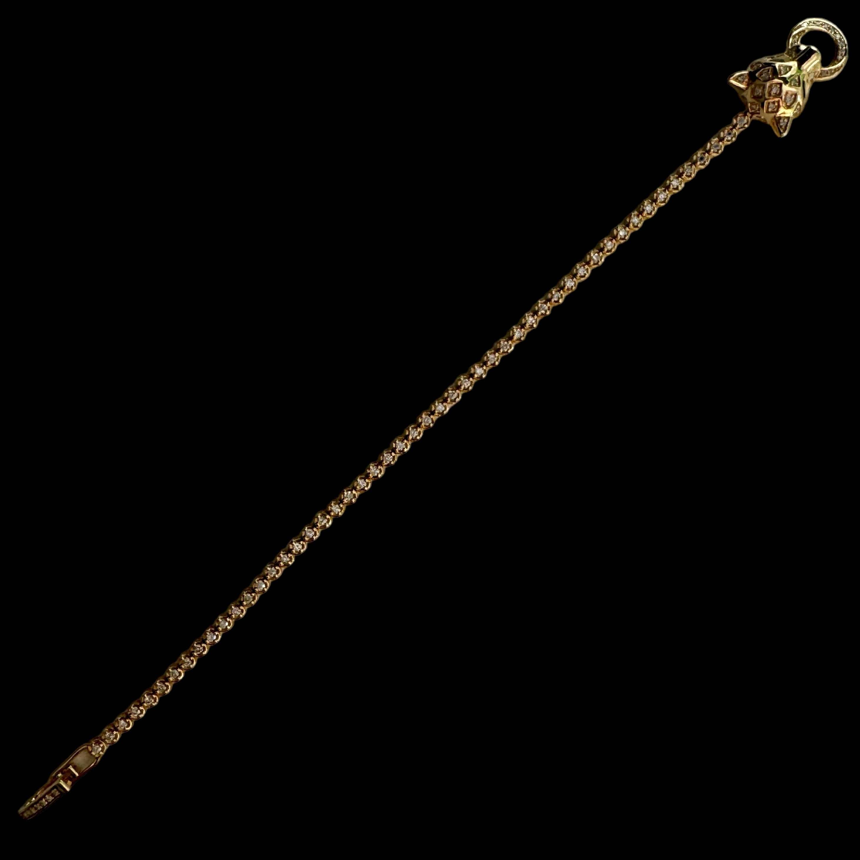 Luxury Promise Natural Diamonds and 18K Yellow Gold Bracelet with Panther Head - sizes 18cm - 19cm