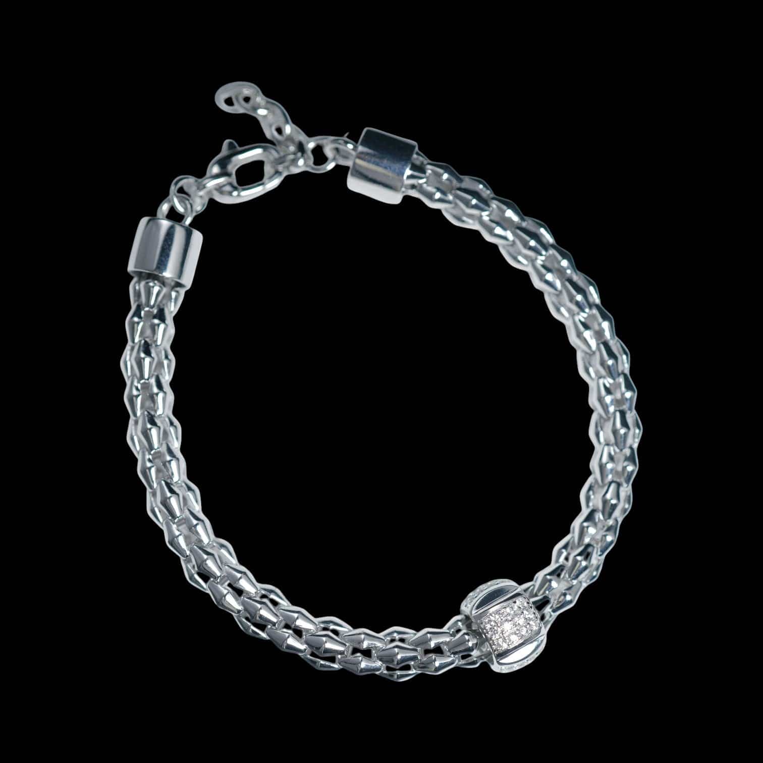 Luxury Promise Silver 925 Rhombus-shaped Single-ring Bracelet, Made in Italy 6mm 11.5g