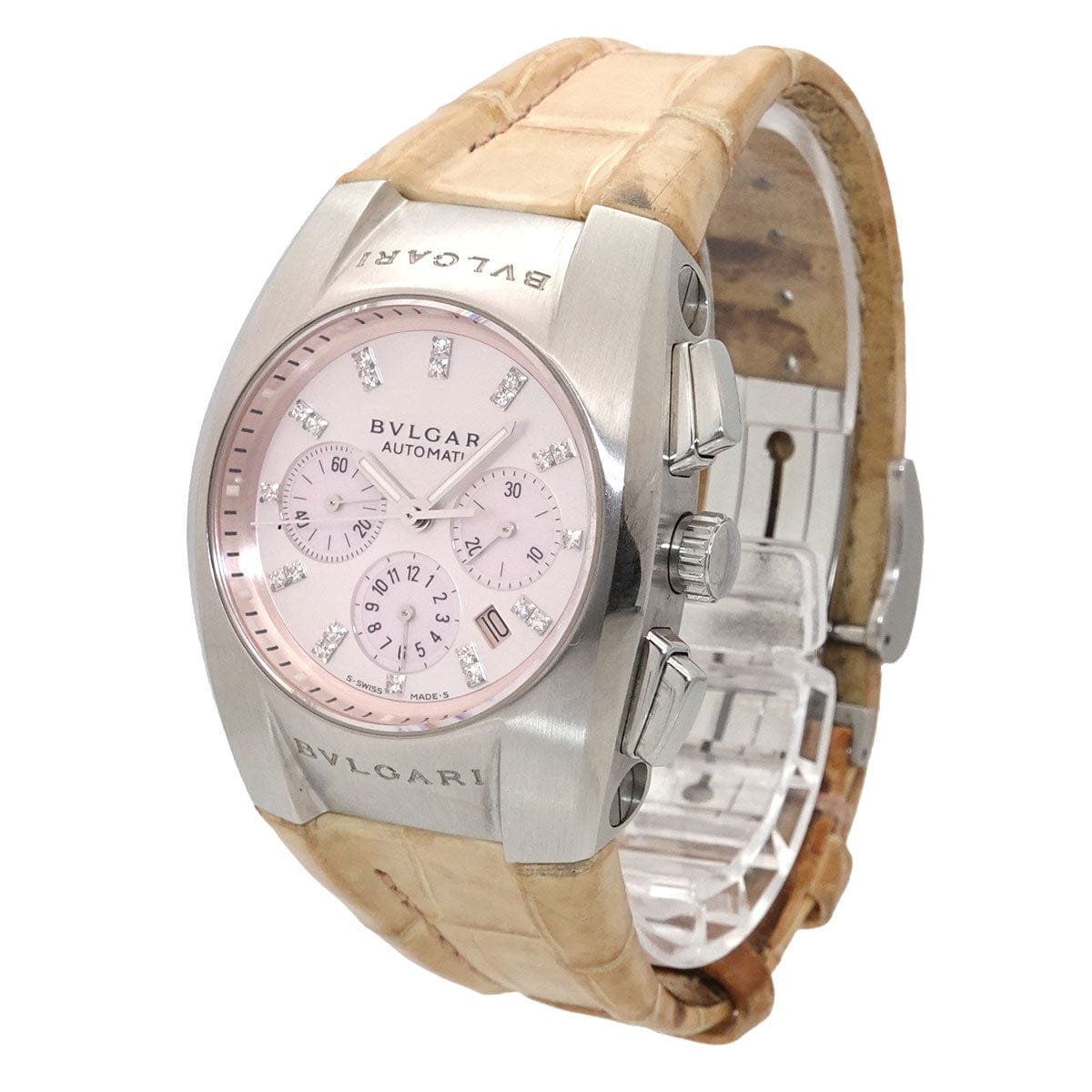 LUXURY PROMISE BVLGARI Ergon Chronograph EG35SCH Ladies' Watch, 21 Diamonds, Date, Pink Mother-of-Pearl, Automatic Movement, Bulgari 90330520