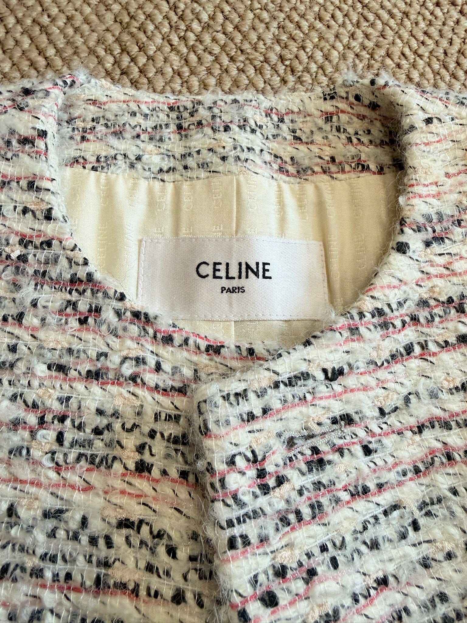 Luxury Promise Celine Cream Wool Blend Chausseur Tweed Jacket- Size 34