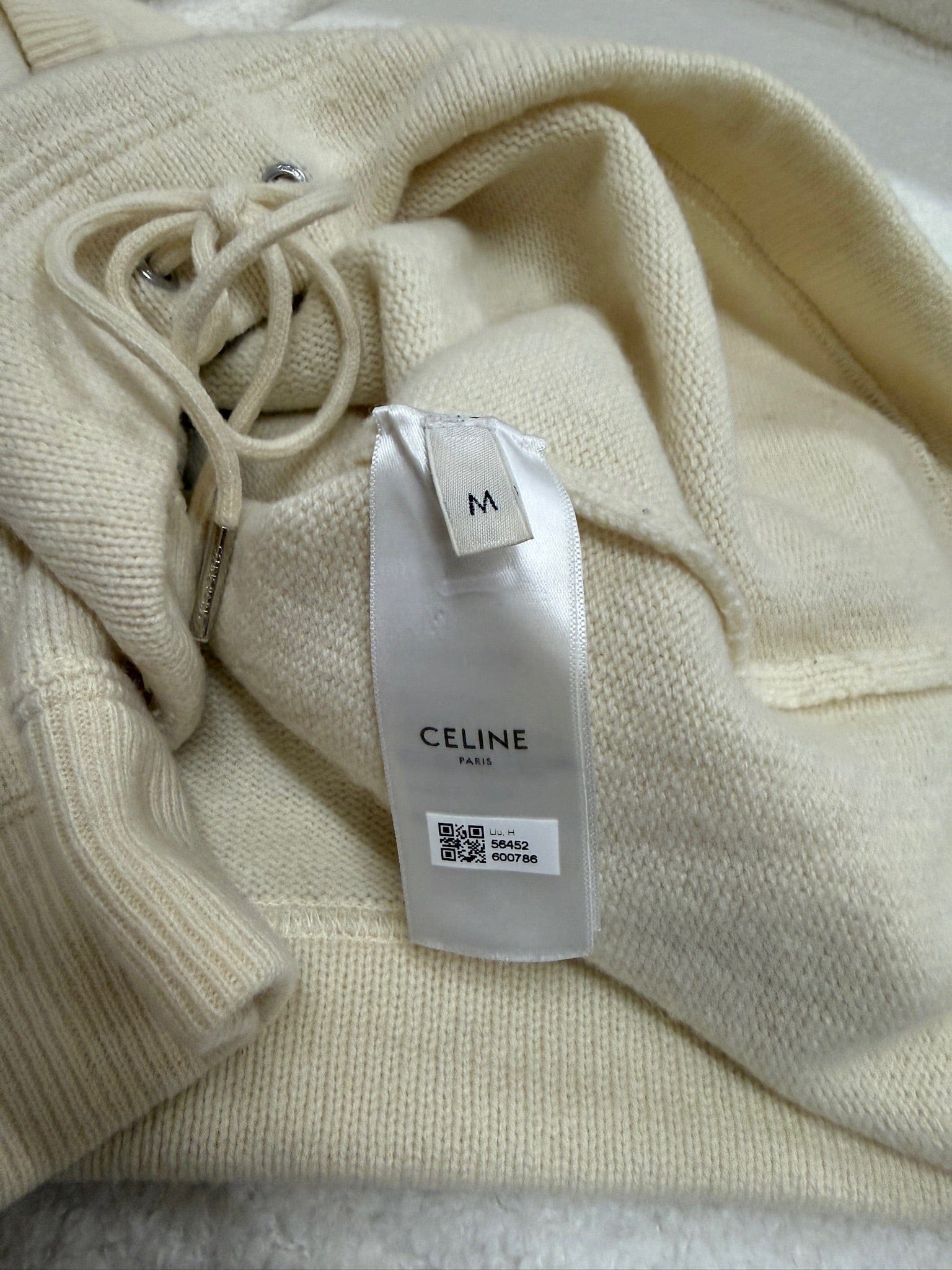 LUXURY PROMISE Celine Logo Wool Knit Sweater - Ecru / Black - Size M