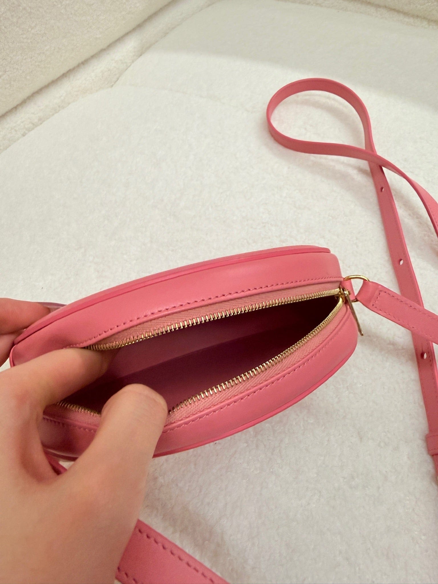 LUXURY PROMISE Celine Triomphe Small Oval Crossbody Bag in Pink Smooth Calfskin