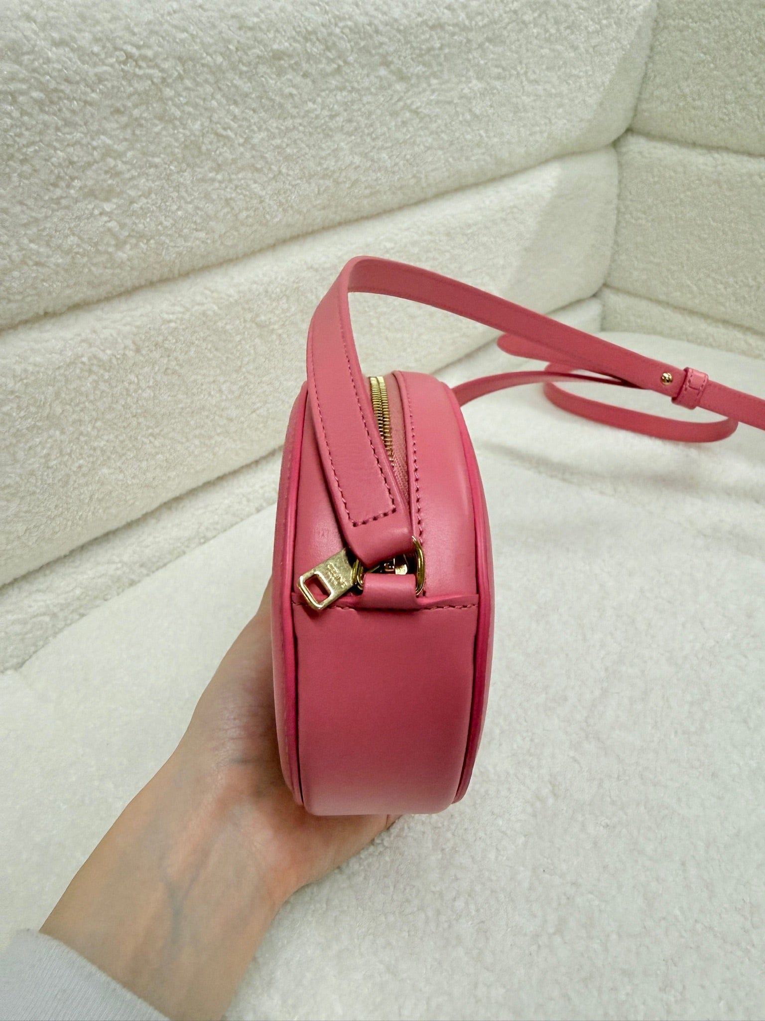 LUXURY PROMISE Celine Triomphe Small Oval Crossbody Bag in Pink Smooth Calfskin