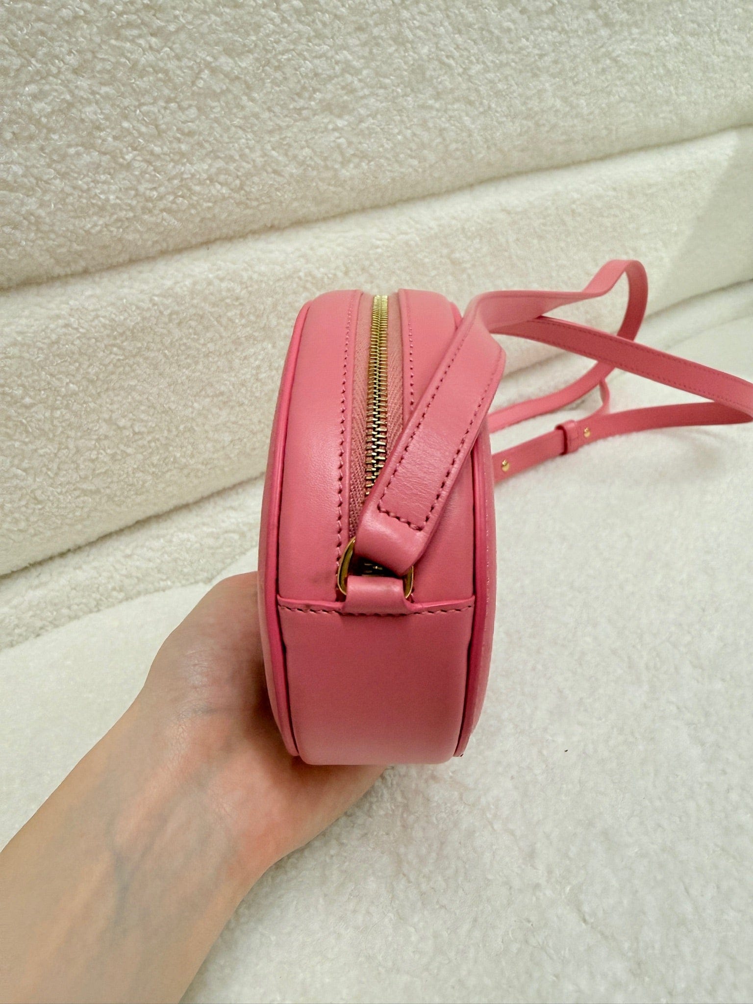 LUXURY PROMISE Celine Triomphe Small Oval Crossbody Bag in Pink Smooth Calfskin