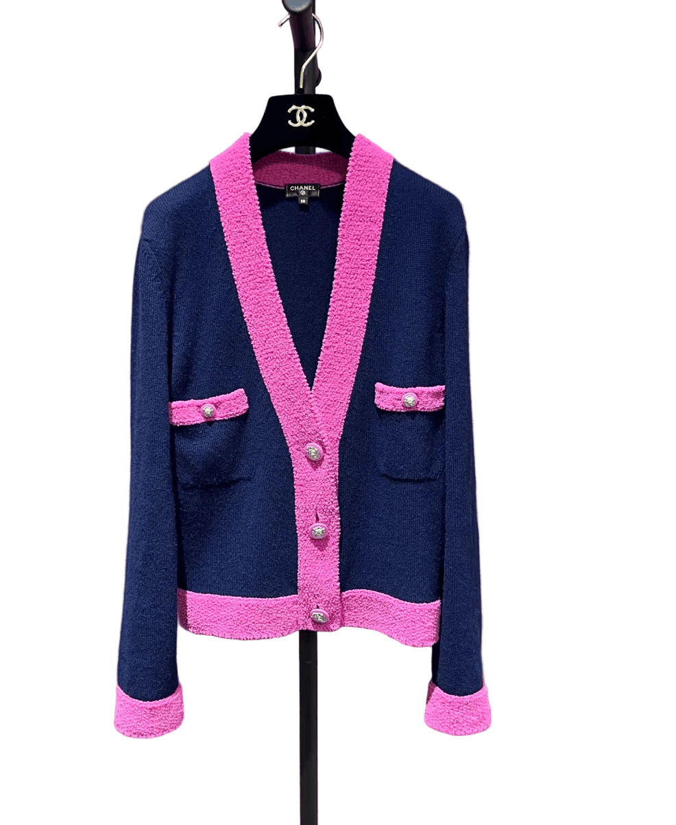 Luxury Promise CHANEL 2019K BLUE/PINK CARDIGAN 38 FT102040