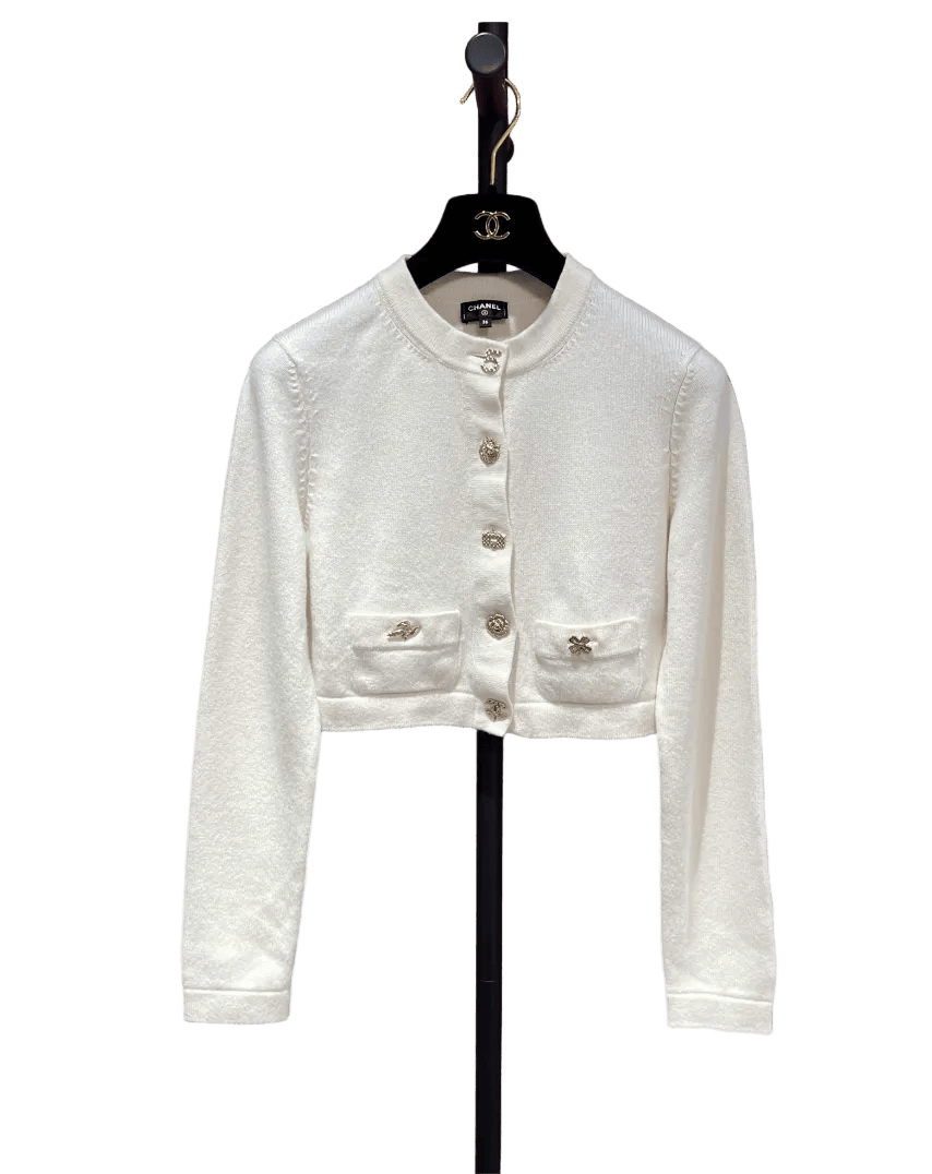 Luxury Promise CHANEL 2020 CREAM CHARM CROPPED CARDIGAN 36 FT102074