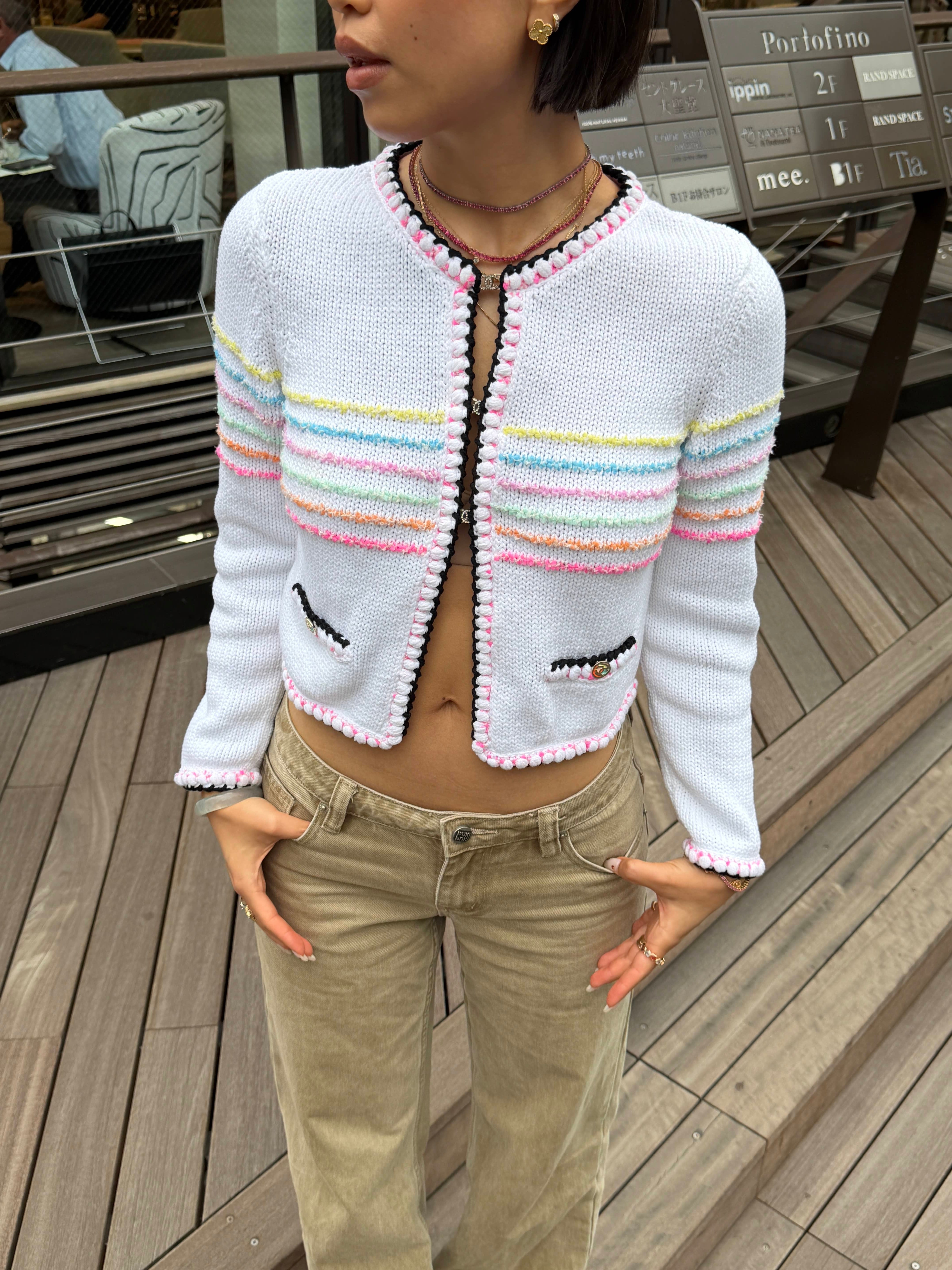 Luxury Promise CHANEL 2024 WHITE COTTON CC CARDIGAN AVCHK473