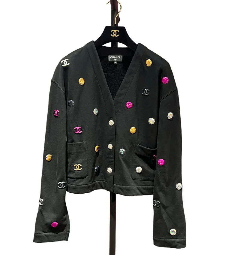 Luxury Promise CHANEL 21K GEM BLACK CARDIGAN COTTON 42 FT102125