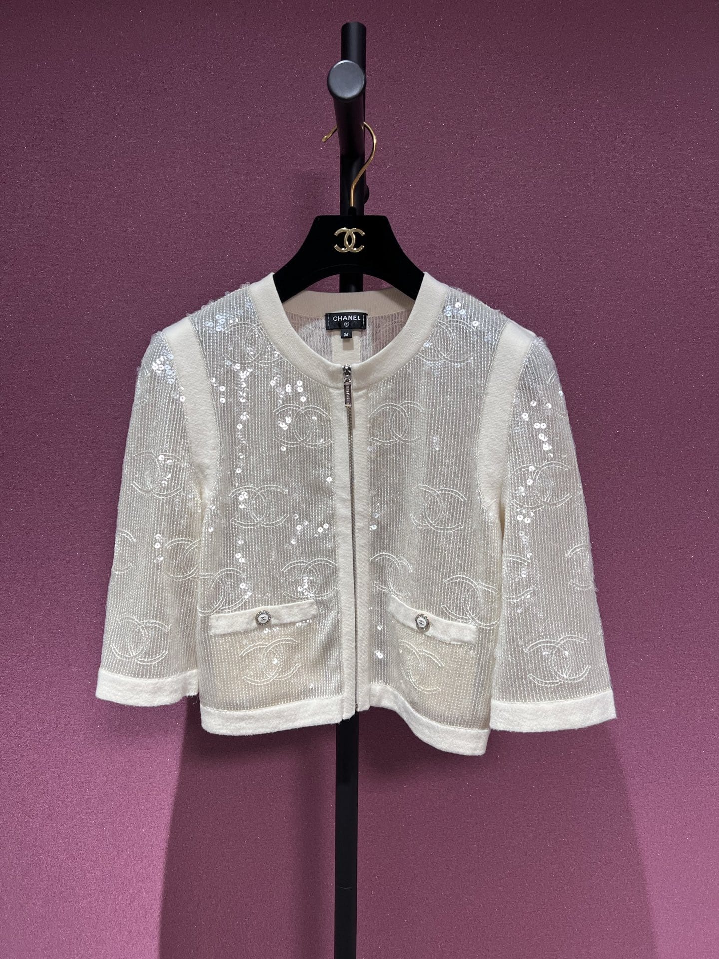 Luxury Promise CHANEL 22S SEQUIN CARDIGAN 36 FT101999