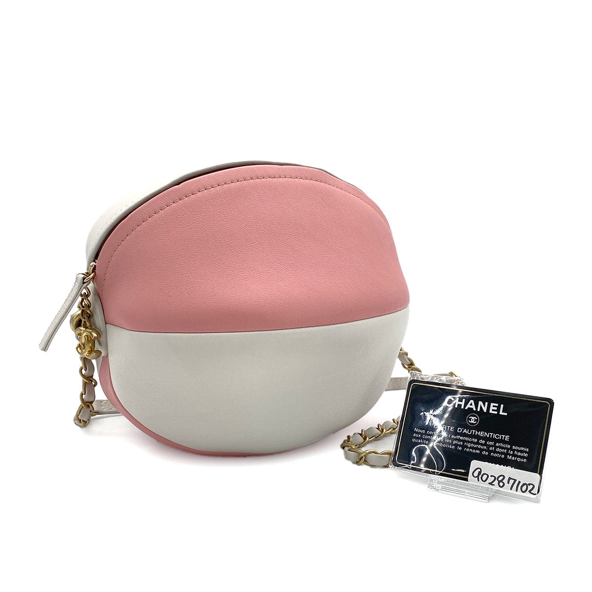 LUXURY PROMISE CHANEL BEACH COLLECTION 19SS BEACH BALL CHAIN SHOULDER BAG PINK WHITE LEATHER 90287102