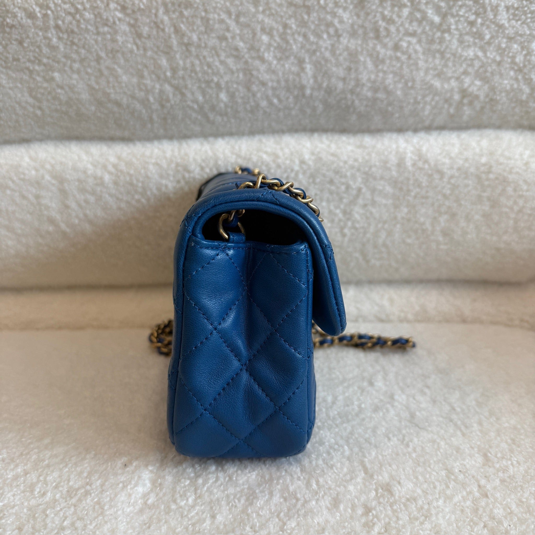 Luxury Promise Chanel Blue Mini Rectangular Lambskin Pearl Crush Flap