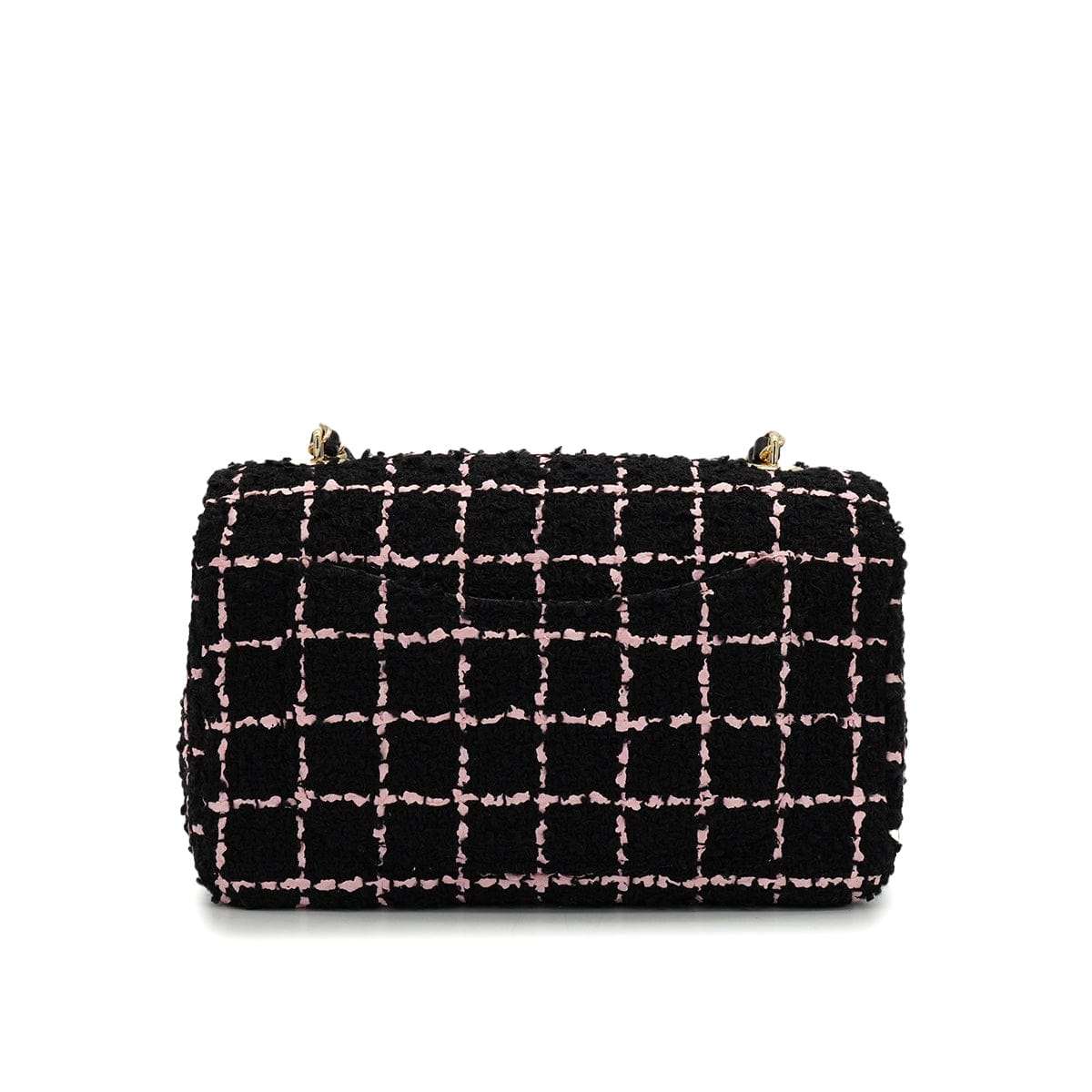 LUXURY PROMISE CHANEL CAMELLIA CHAIN SHOULDER BAG BLACK PINK TWEED GOLD HARDWARE 90335837