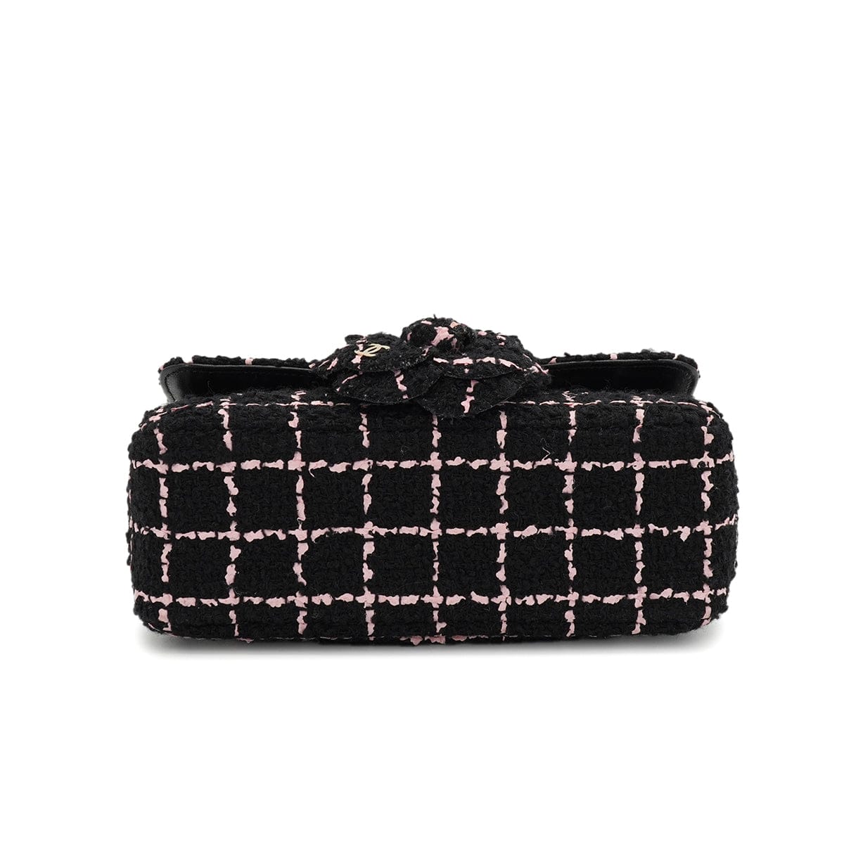 LUXURY PROMISE CHANEL CAMELLIA CHAIN SHOULDER BAG BLACK PINK TWEED GOLD HARDWARE 90335837