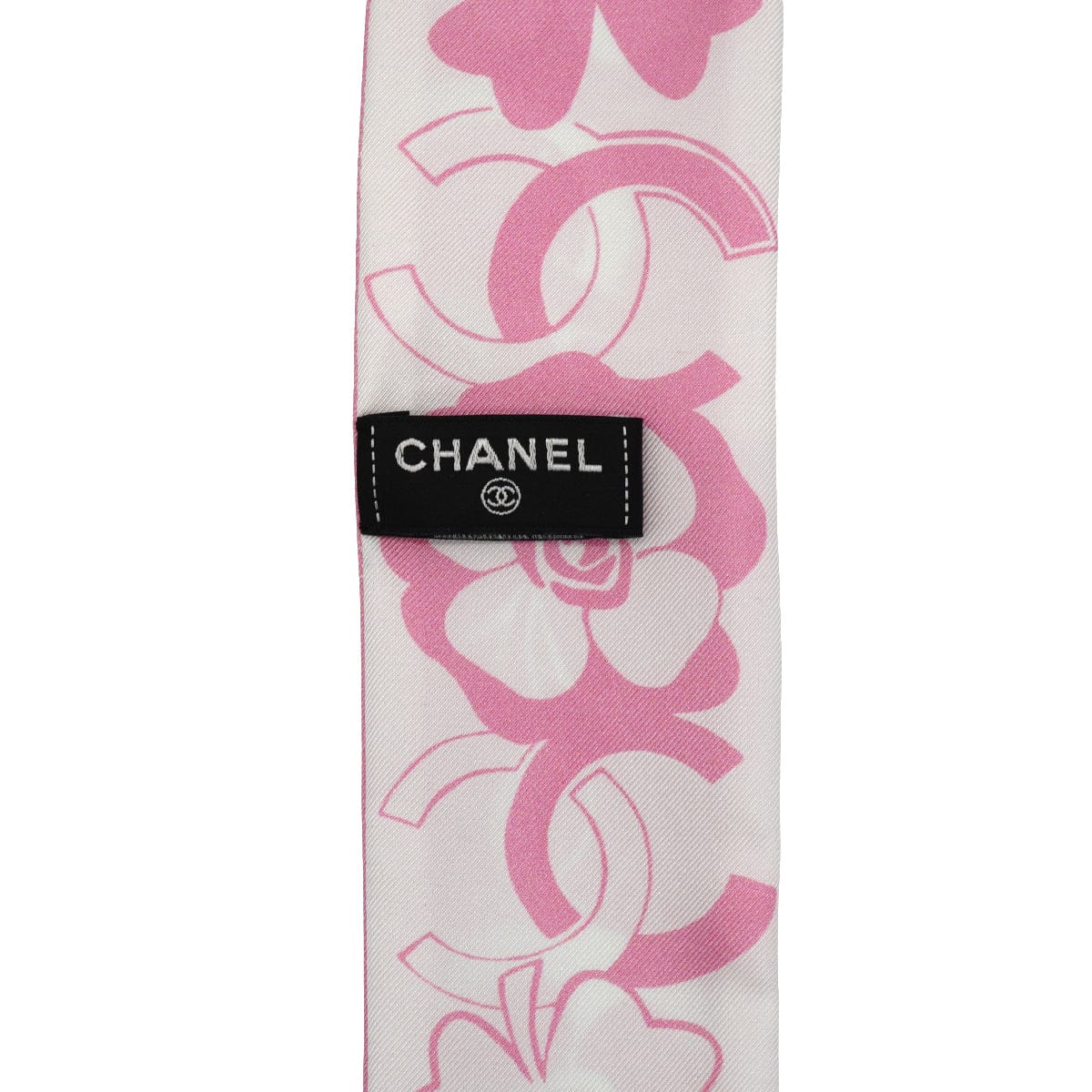 LUXURY PROMISE CHANEL CAMELLIA PATTERN SCARF HAIR BAND PINK WHITE SILK ACCESSORY 90339429