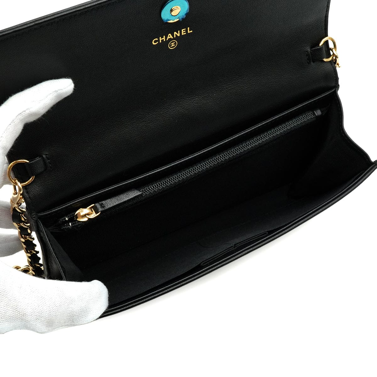 LUXURY PROMISE CHANEL COCOMARK LONG WALLET STUDS BLACK LAMB SKIN GOLD HARDWARE 90340477