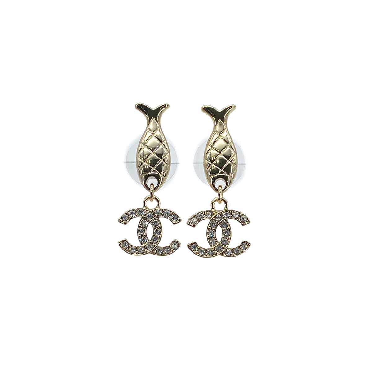 LUXURY PROMISE CHANEL EARRINGS COCOMARK FISH RHINESTONE SWING B25C 90272348