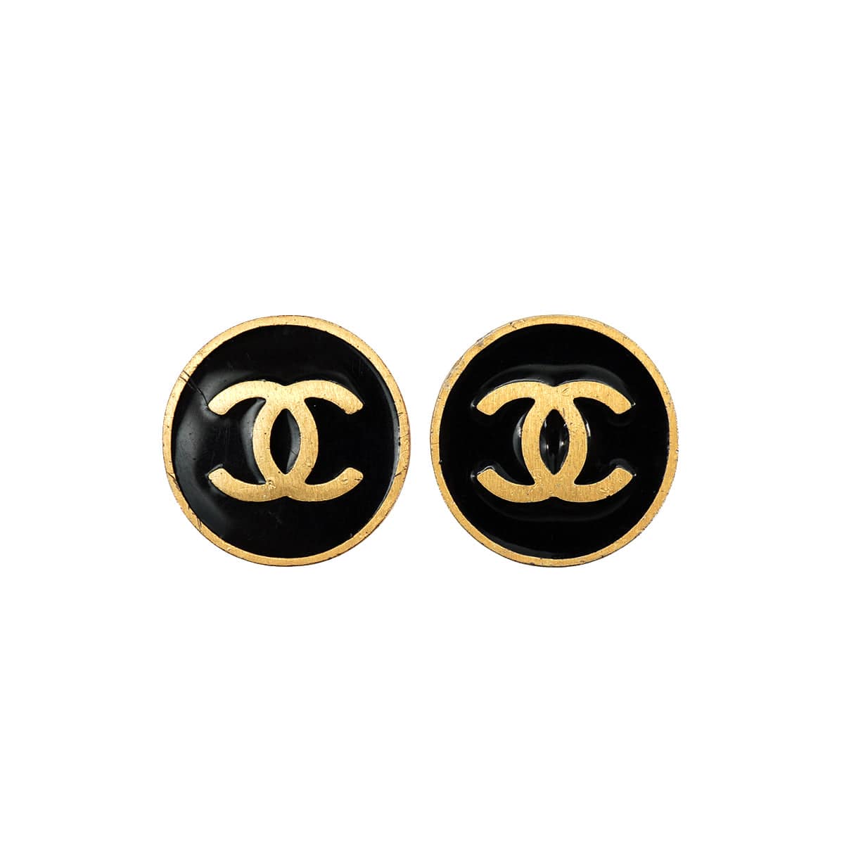 LUXURY PROMISE CHANEL EARRINGS COCOMARK ROUND GOLD BLACK ACCESSORY 01P 90335623