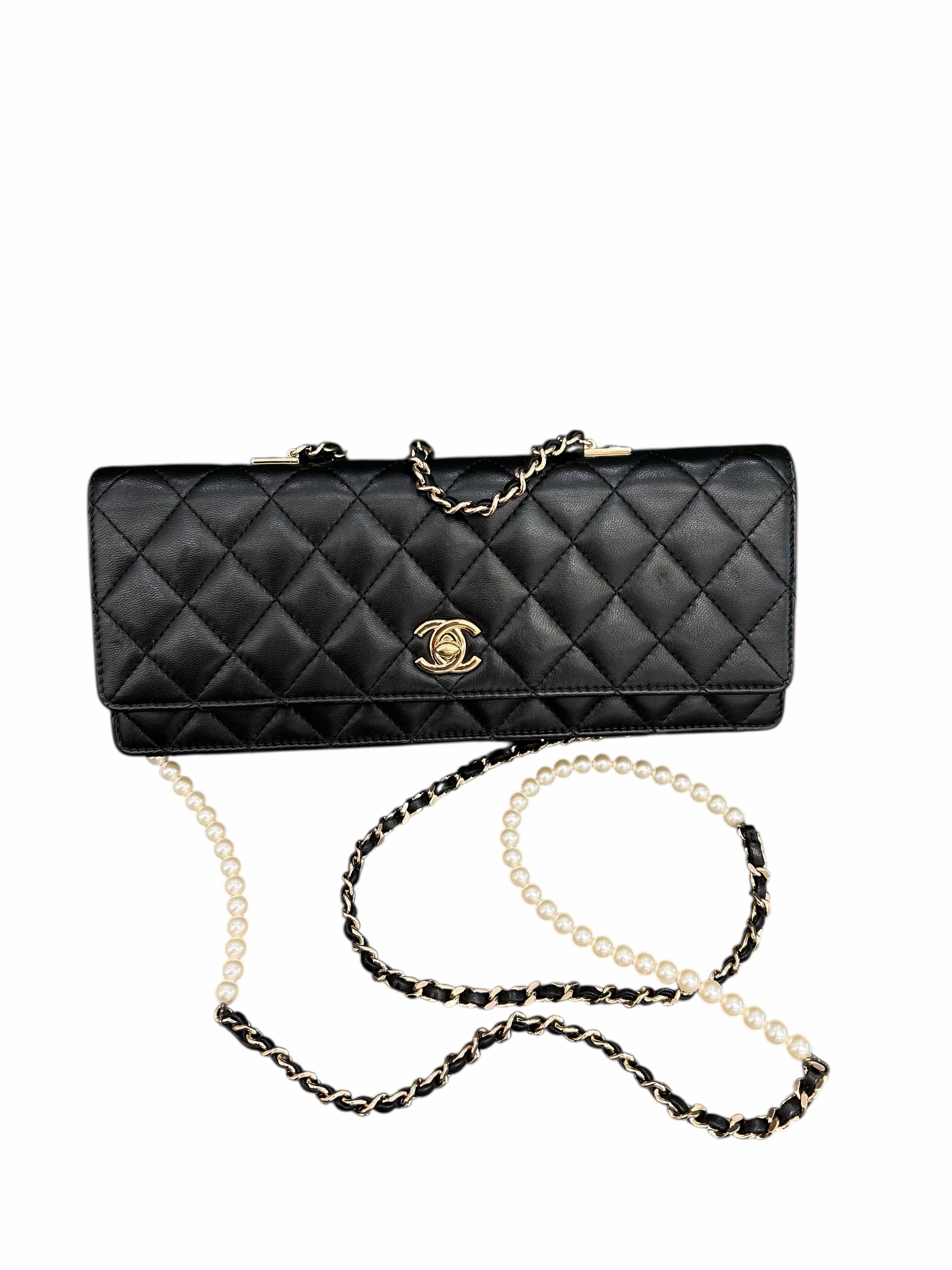 Luxury Promise Chanel East West Flap Pearl Strap Black Lambbskin GHW #23340212 (Y2016) SCKX4104