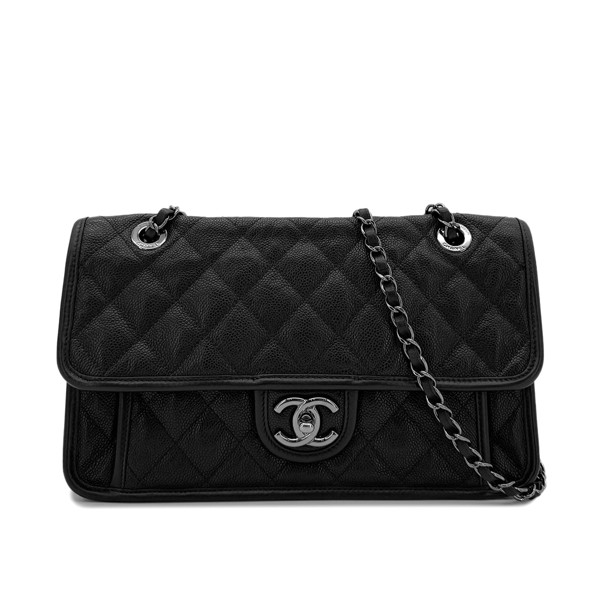 LUXURY PROMISE CHANEL FRENCH RIVIERA MATELASSE CHAIN SHOULDER BAG BLACK CAVIAR SKIN 90287247