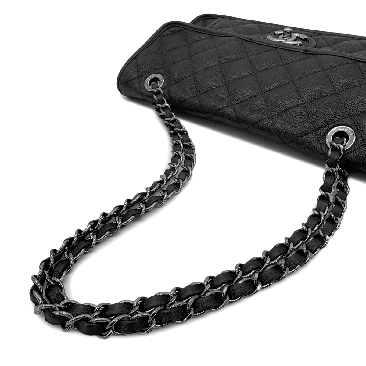 LUXURY PROMISE CHANEL FRENCH RIVIERA MATELASSE CHAIN SHOULDER BAG BLACK CAVIAR SKIN 90287247