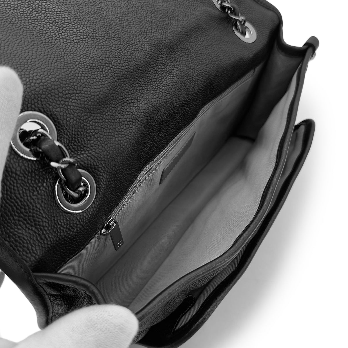 LUXURY PROMISE CHANEL FRENCH RIVIERA MATELASSE CHAIN SHOULDER BAG BLACK CAVIAR SKIN 90287247