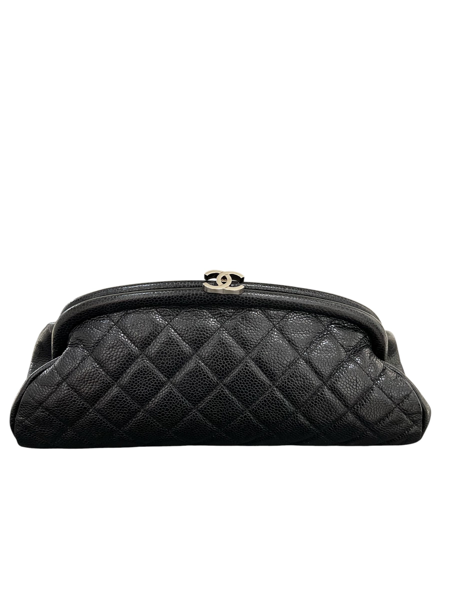 Luxury Promise Chanel Halfmoon Kiss Lock Clutch Black Caviar SHW #11 w/o Card SKC8352H