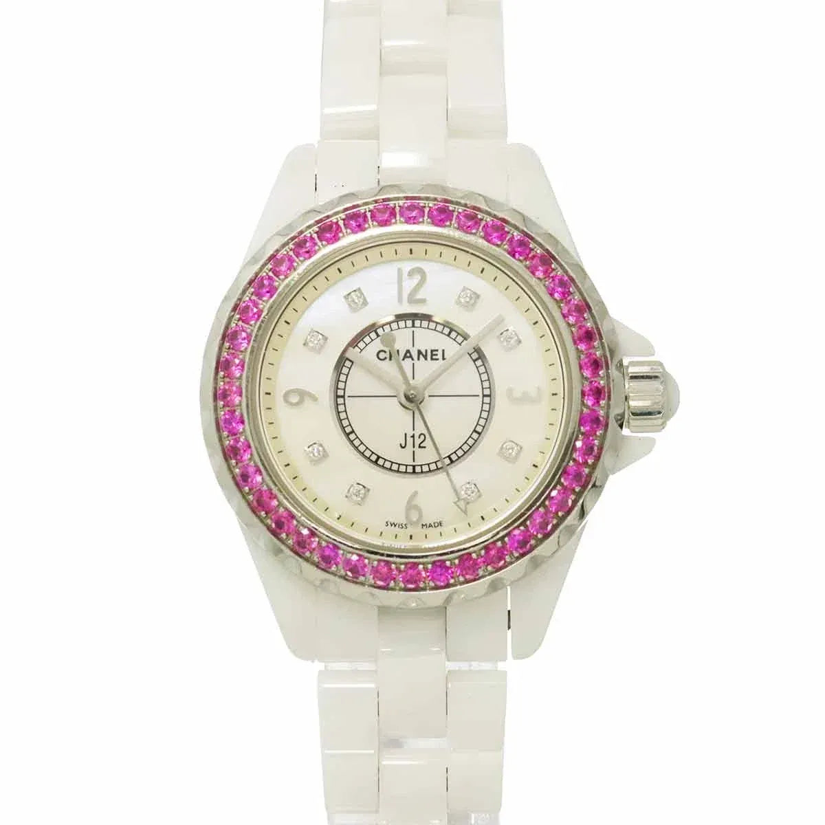 LUXURY PROMISE CHANEL J12 H3243 Pink Sapphire Bezel 8P Diamond White Shell Dial 90321219