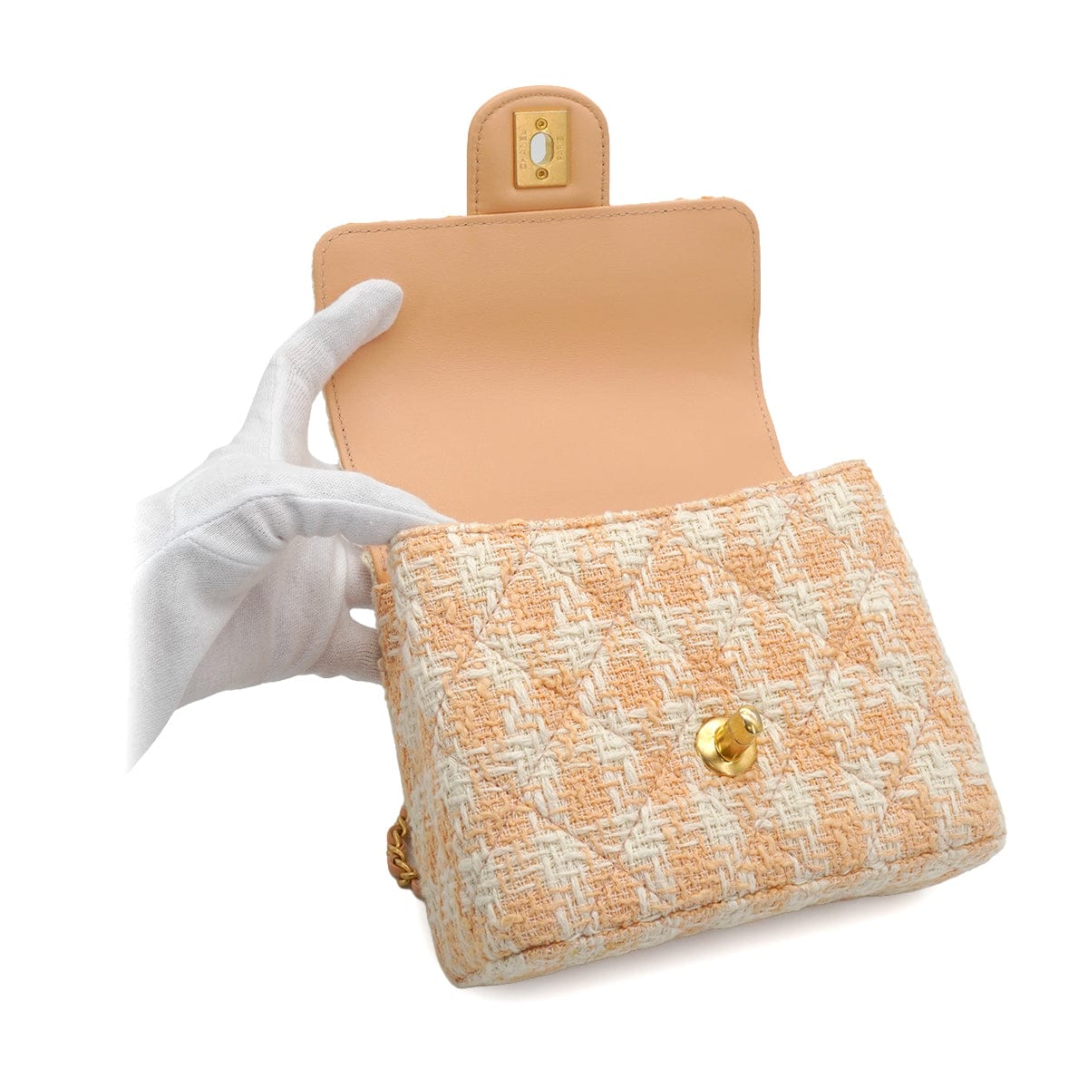LUXURY PROMISE CHANEL MATELASSE CHAIN HAND SHOULDER BAG BEIGE TWEED GOLD HARDWARE 90332581