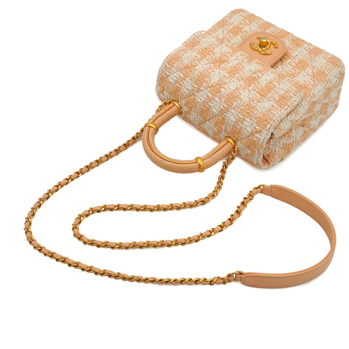 LUXURY PROMISE CHANEL MATELASSE CHAIN HAND SHOULDER BAG BEIGE TWEED GOLD HARDWARE 90332581