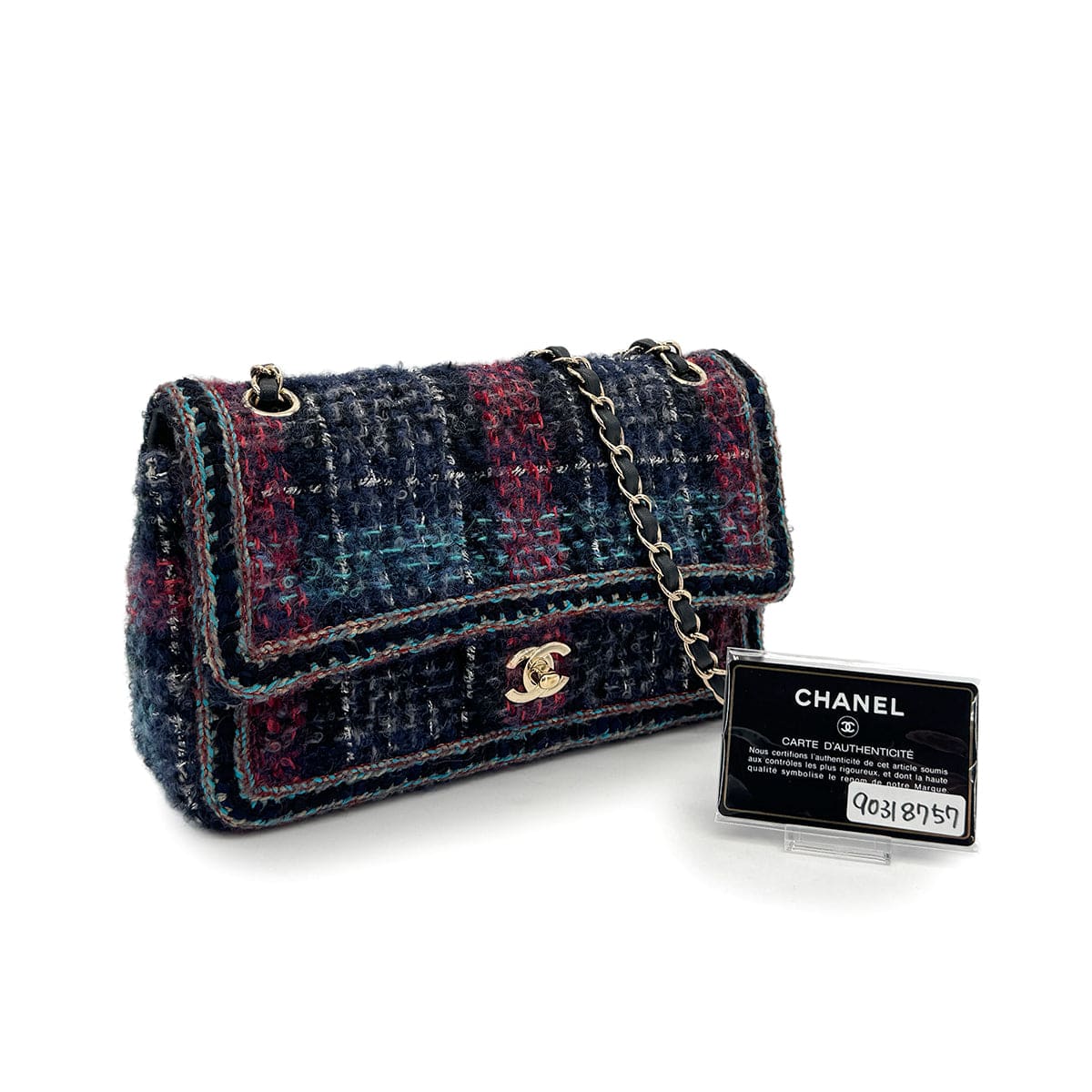 CHANEL MATELASSE CHAIN SHOULDER BAG MULTICOLOR TWEED GOLD HARDWARE 90318757