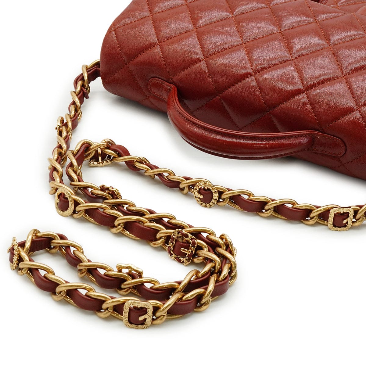 LUXURY PROMISE CHANEL MATELASSE DOUBLE COCOMARK CHAIN SHOULDER HAND BAG BROWN LEATHER GOLD HARDWARE 90342593