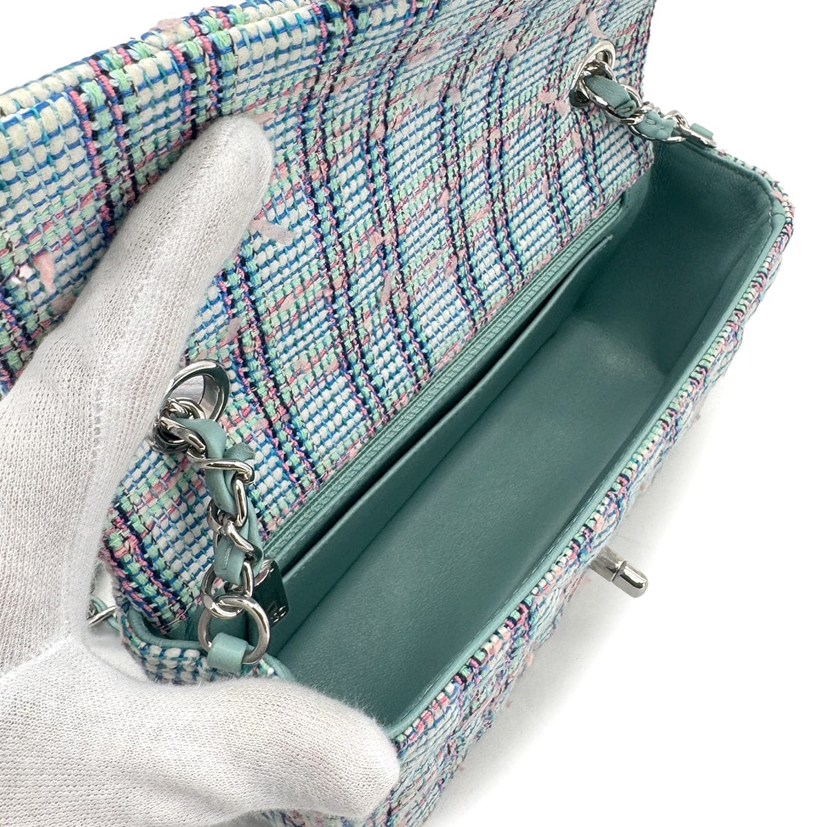 LUXURY PROMISE CHANEL MINI MATELASSE CHAIN SHOULDER BAG BLUE TWEED 90273071