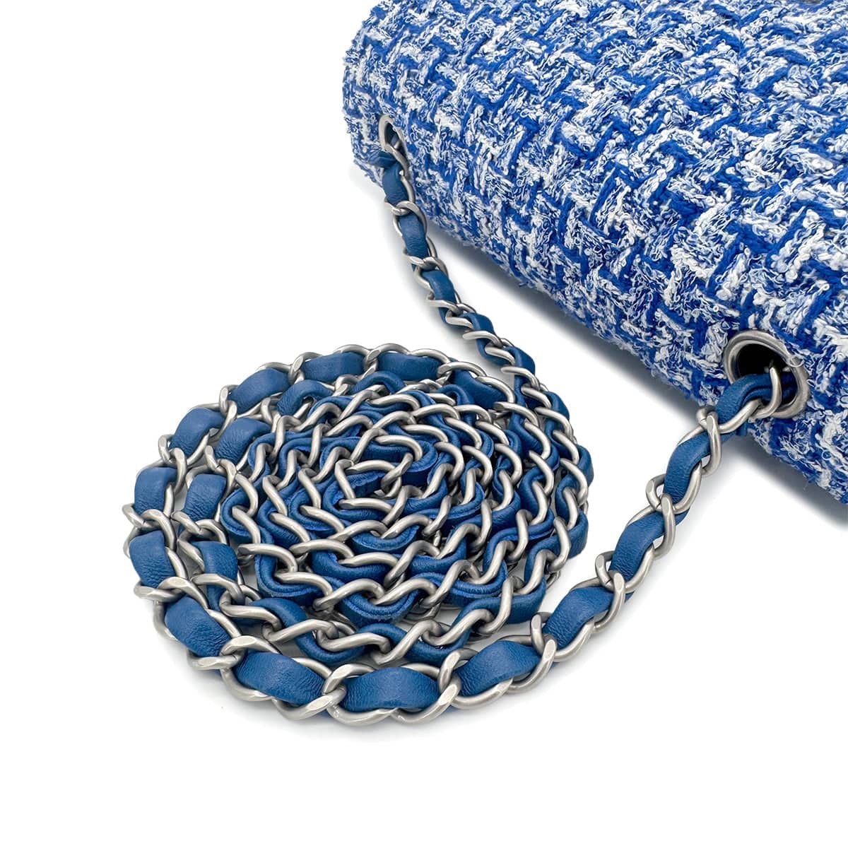 LUXURY PROMISE CHANEL MINI MATELASSE CHAIN SHOULDER BAG BLUE TWEED 90279798