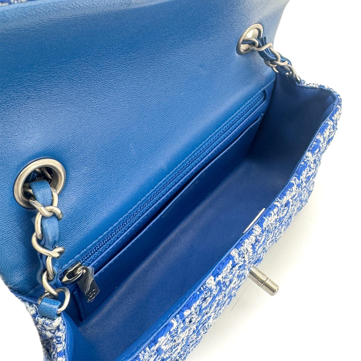 LUXURY PROMISE CHANEL MINI MATELASSE CHAIN SHOULDER BAG BLUE TWEED 90279798