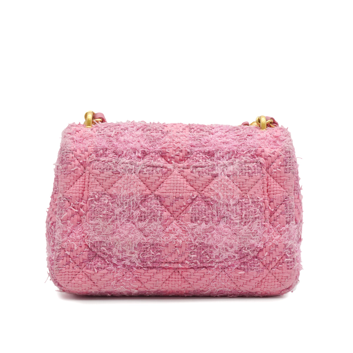 LUXURY PROMISE CHANEL MINI MATELASSE FAUX PEARL CHAIN SHOULDER BAG PINK TWEED GOLD HARDWARE 90339652