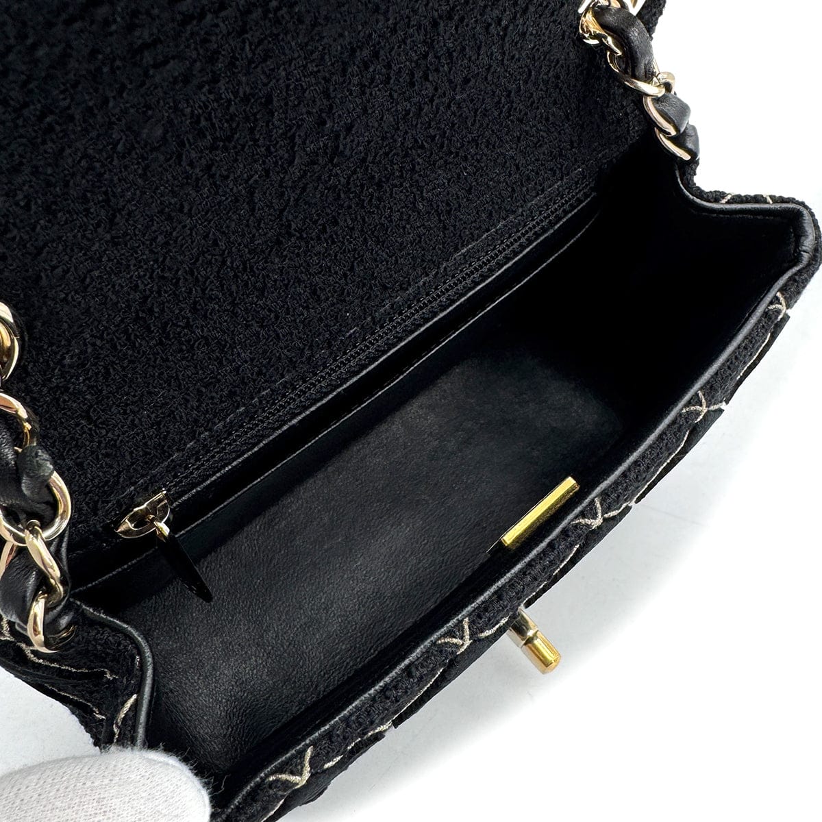 LUXURY PROMISE CHANEL MINI SQUARE 17 CHAIN SHOULDER BAG BLACK CANVAS VELOR 90307023