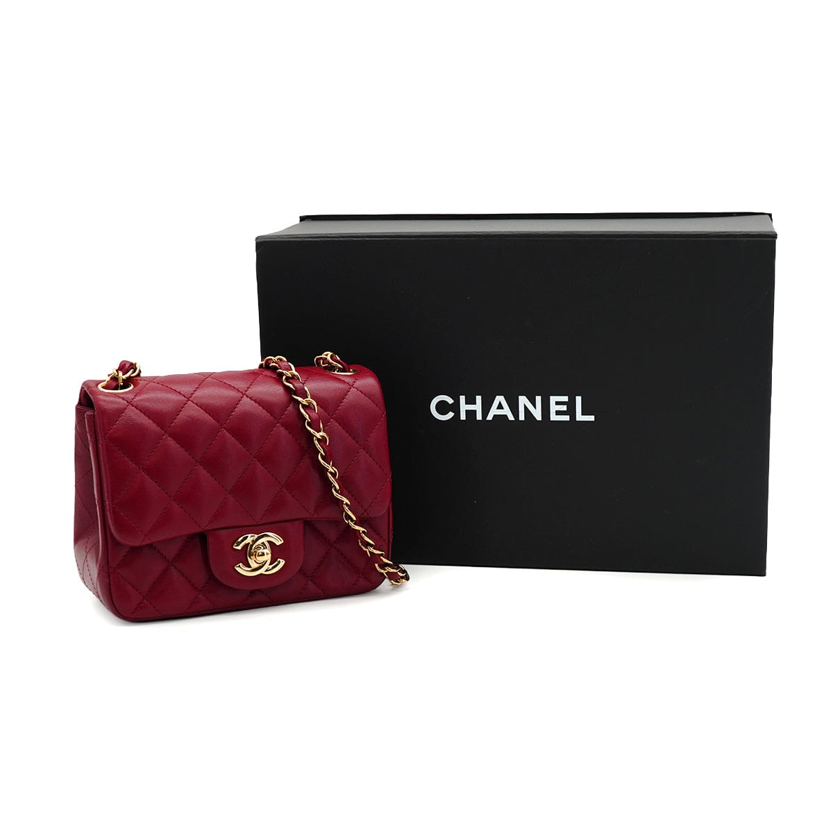 LUXURY PROMISE CHANEL MINI SQUARE 17 CHAIN SHOULDER BAG BORDEAUX LAMB SKIN GOLD HARDWARE 90343007
